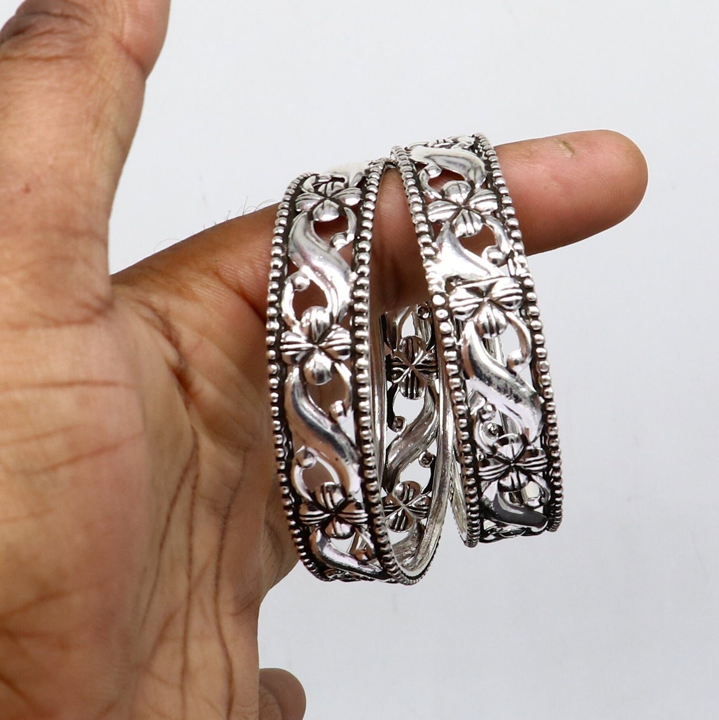 Floral style 925 sterling silver amazing customized bangle bracelet kada , best brides gifting ethnic stylish tribal fashion jewelry nba394 - TRIBAL ORNAMENTS