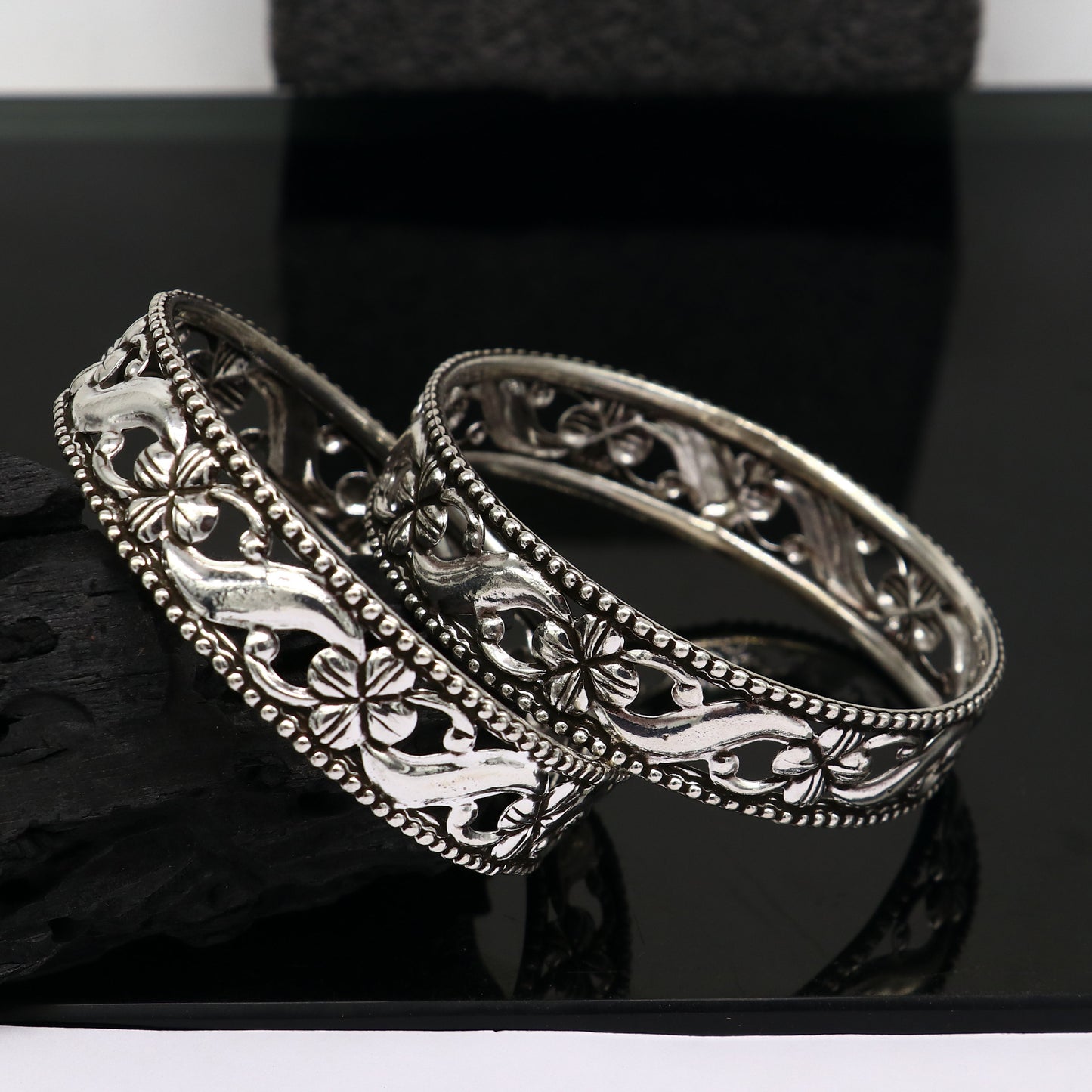 Floral style 925 sterling silver amazing customized bangle bracelet kada , best brides gifting ethnic stylish tribal fashion jewelry nba394 - TRIBAL ORNAMENTS