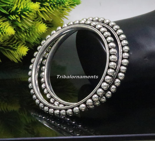 925 sterling silver amazing silver beaded bangle bracelet, excellent custom made oxidized personalized bangle jewelry for belly dance ba54 - TRIBAL ORNAMENTS