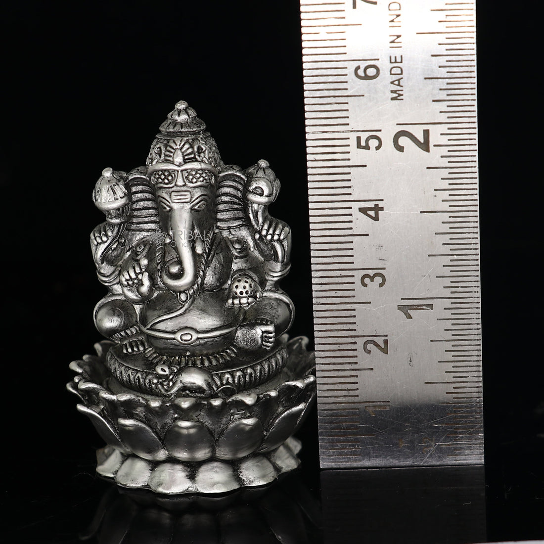 925 Sterling silver Lord Ganesh Idol, Pooja Articles, Silver Idols Figurine, handcrafted Ganesha statue sculpture Diwali puja gift art668 - TRIBAL ORNAMENTS