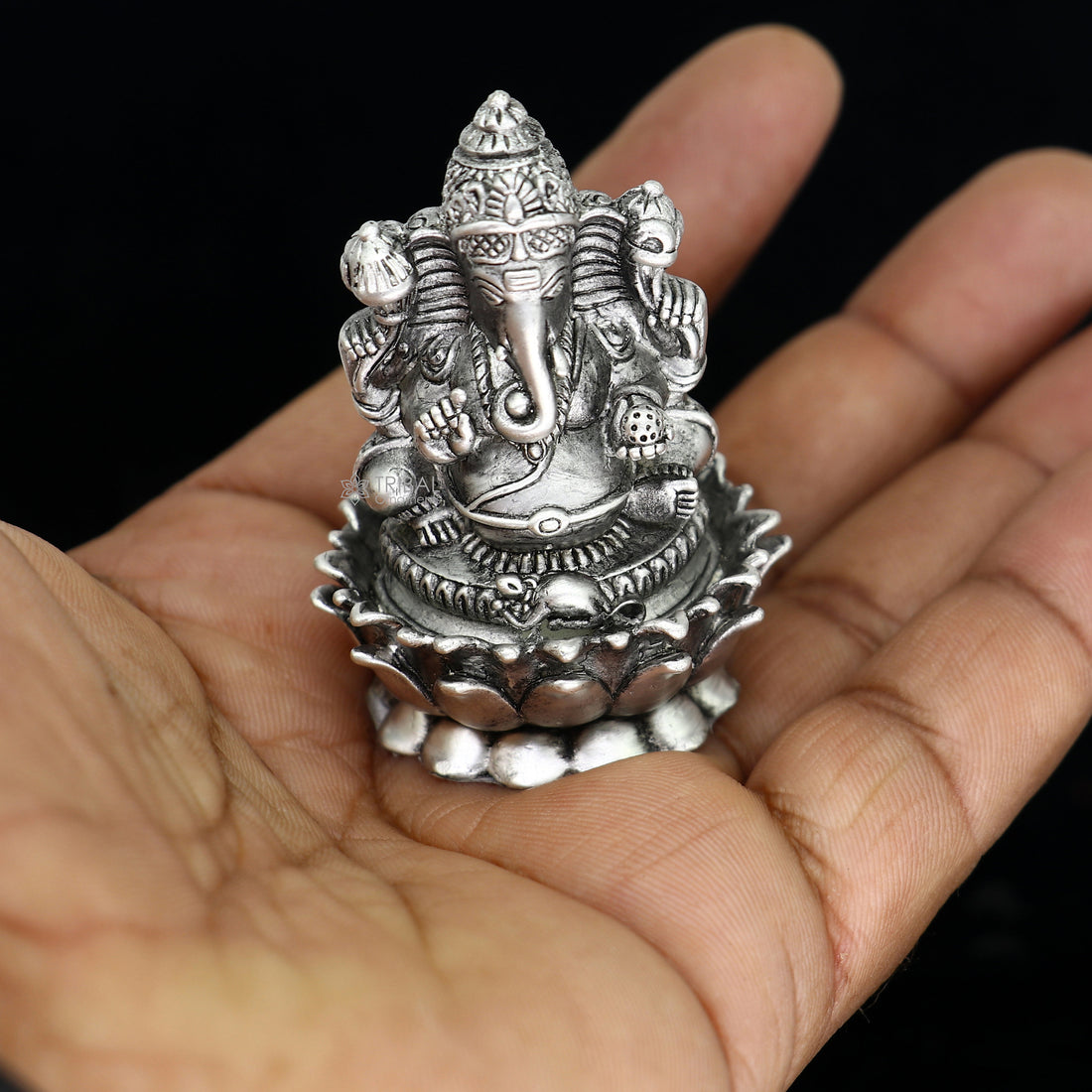 925 Sterling silver Lord Ganesh Idol, Pooja Articles, Silver Idols Figurine, handcrafted Ganesha statue sculpture Diwali puja gift art668 - TRIBAL ORNAMENTS