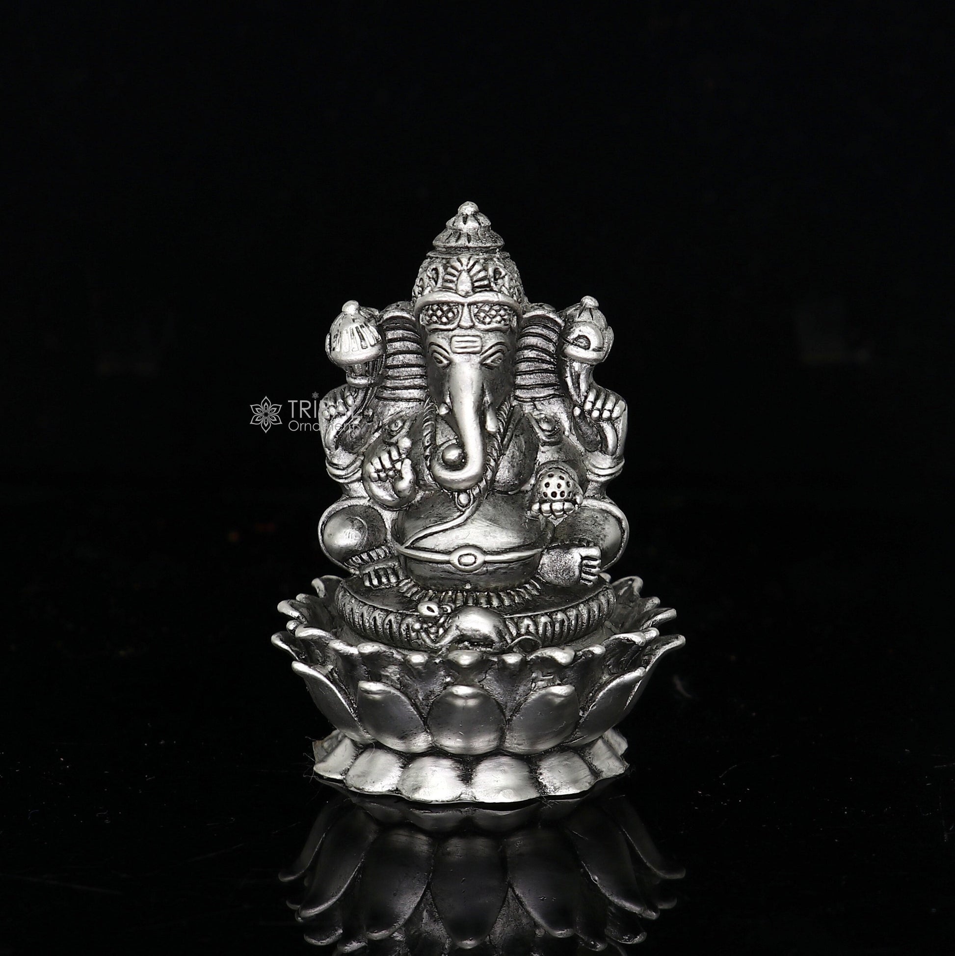 925 Sterling silver Lord Ganesh Idol, Pooja Articles, Silver Idols Figurine, handcrafted Ganesha statue sculpture Diwali puja gift art668 - TRIBAL ORNAMENTS