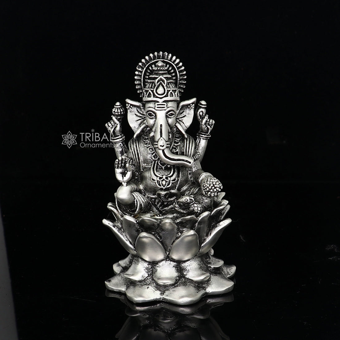 925 Sterling silver Lord Ganesh Idol, Pooja Articles, Silver Idols Figurine, handcrafted Ganesha statue sculpture Diwali puja gift art669 - TRIBAL ORNAMENTS