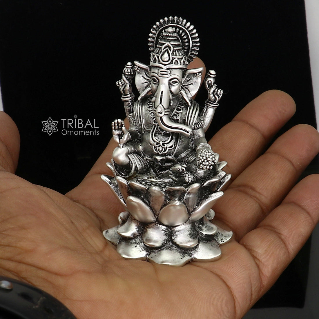 925 Sterling silver Lord Ganesh Idol, Pooja Articles, Silver Idols Figurine, handcrafted Ganesha statue sculpture Diwali puja gift art669 - TRIBAL ORNAMENTS