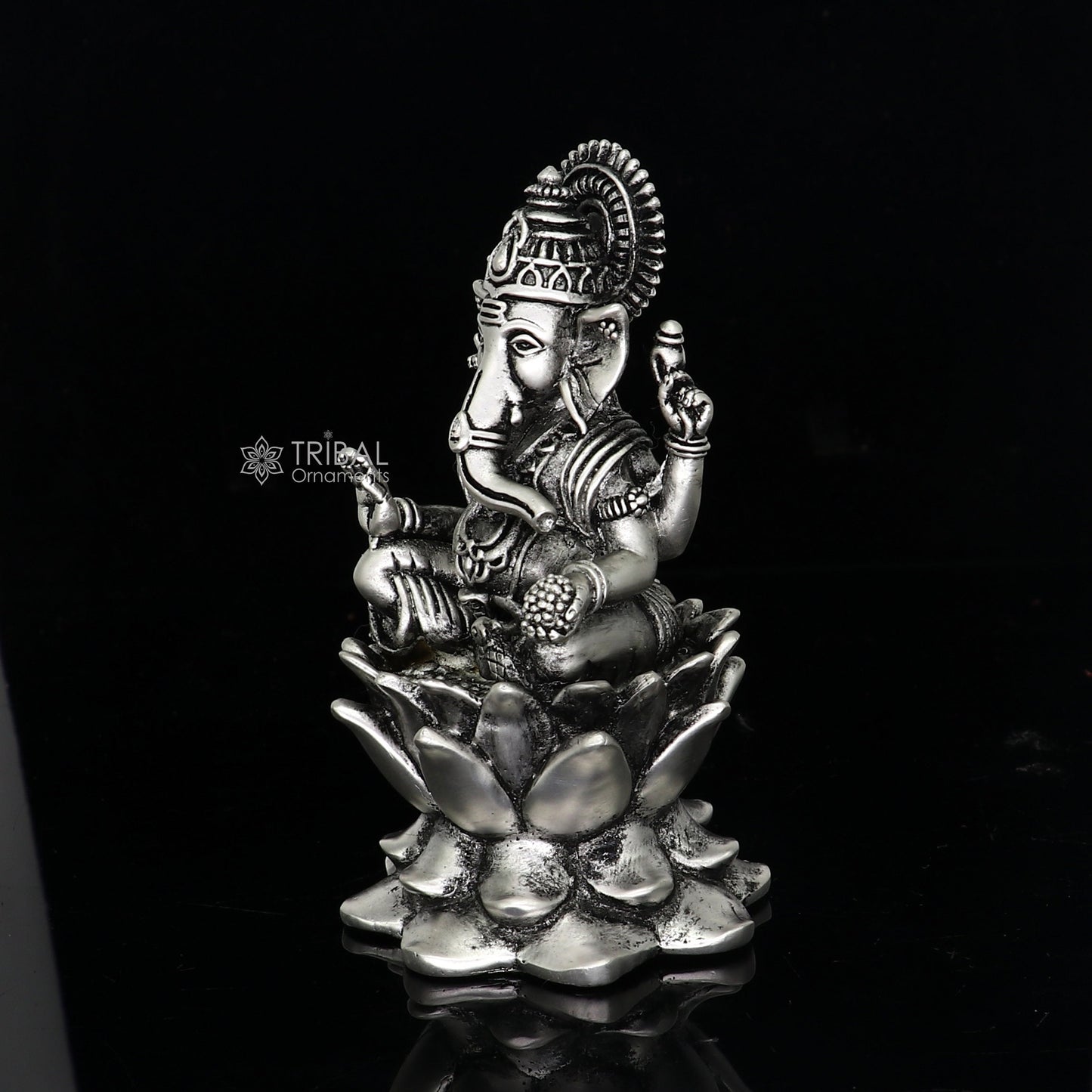 925 Sterling silver Lord Ganesh Idol, Pooja Articles, Silver Idols Figurine, handcrafted Ganesha statue sculpture Diwali puja gift art669 - TRIBAL ORNAMENTS