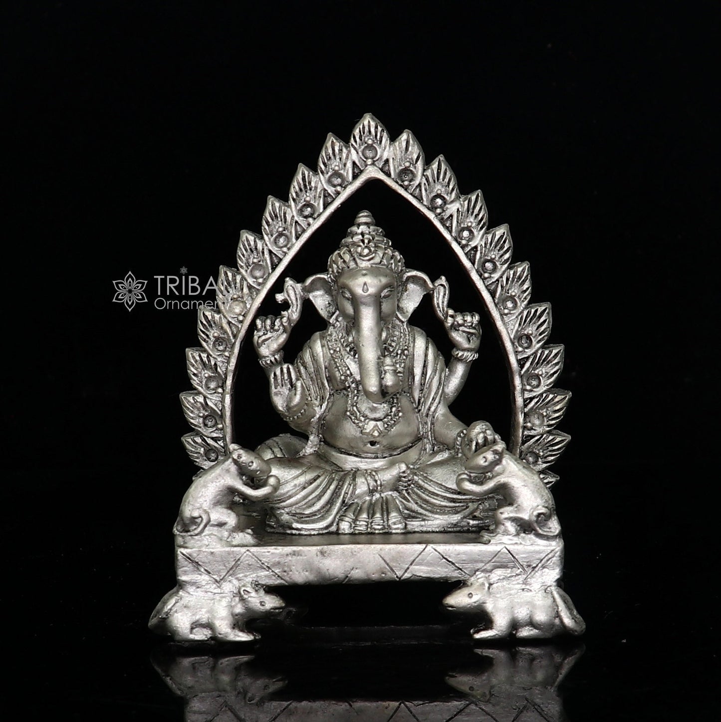 2.6" Divine 925 Sterling silver Lord Ganesh Idol, Pooja Articles, Silver Idols Figurine Ganesha statue sculpture Diwali puja gift art673 - TRIBAL ORNAMENTS