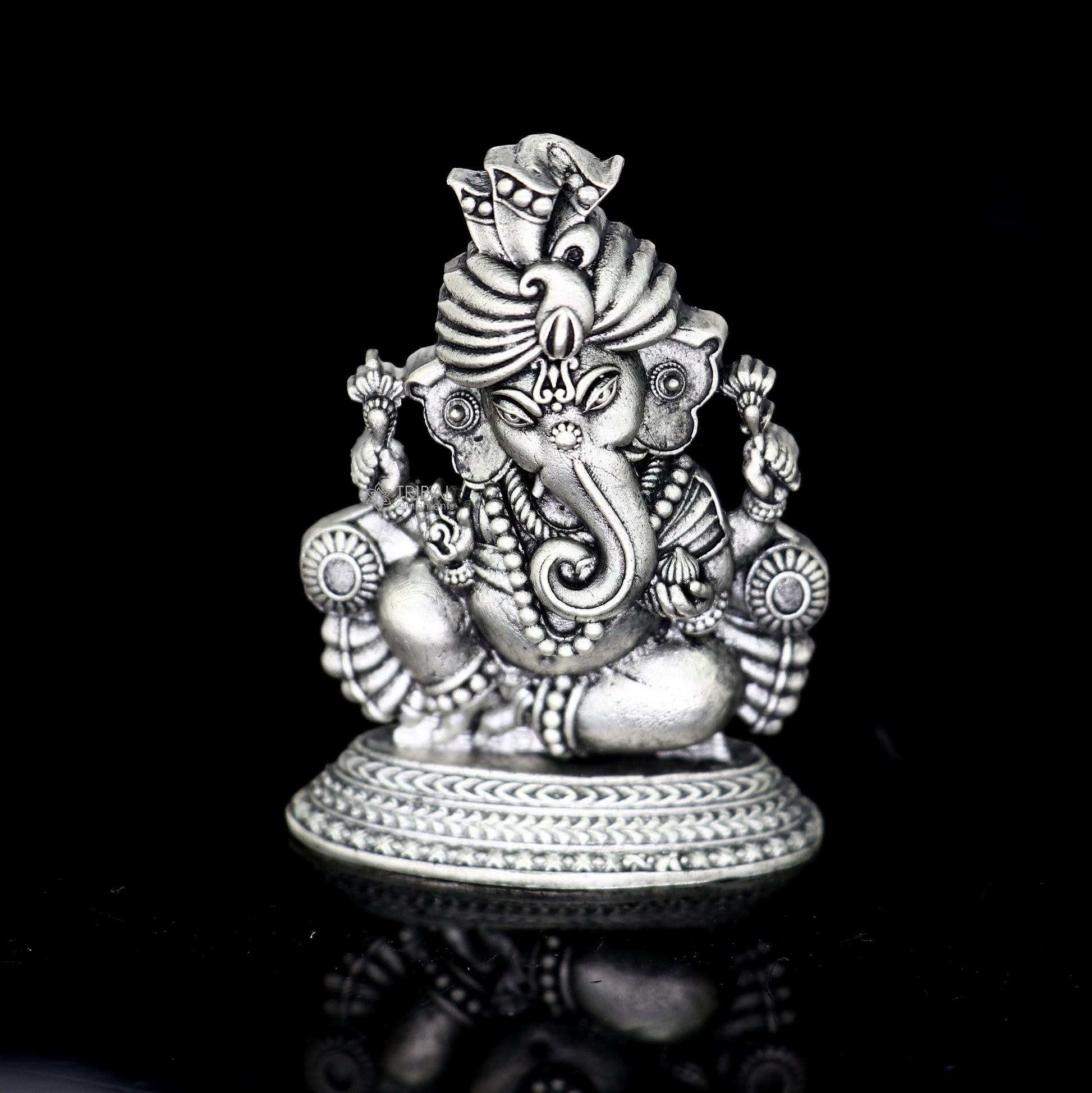 2.0" Divine 925 Sterling silver Lord Ganesh Idol, Pooja Articles, Silver Idols Figurine Ganesha statue sculpture Diwali puja gift art674 - TRIBAL ORNAMENTS