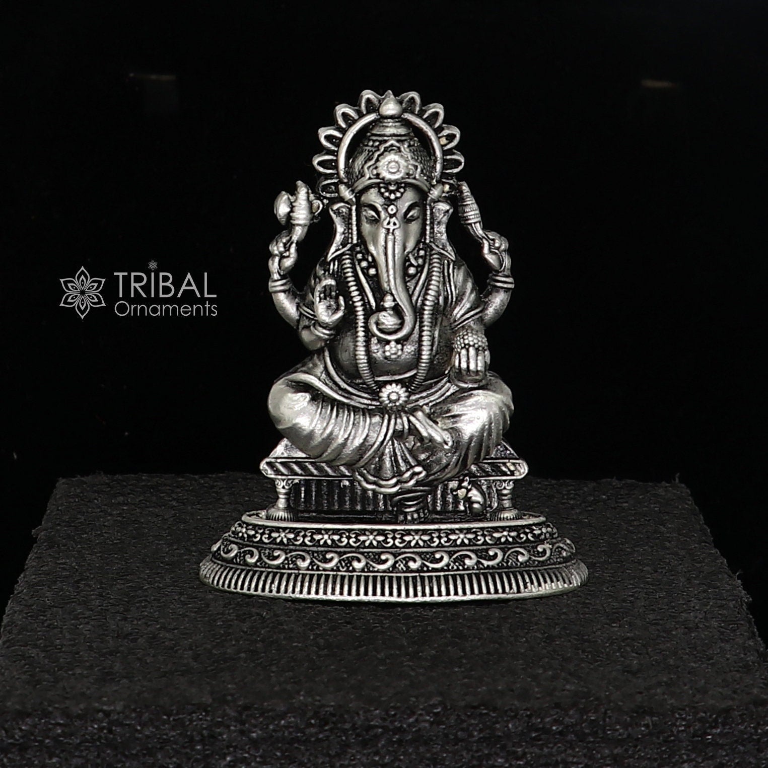 2.5" Divine 925 Sterling silver Lord Ganesh Idol, Pooja Articles, Silver Idols Figurine Ganesha statue sculpture Diwali puja gift art675 - TRIBAL ORNAMENTS