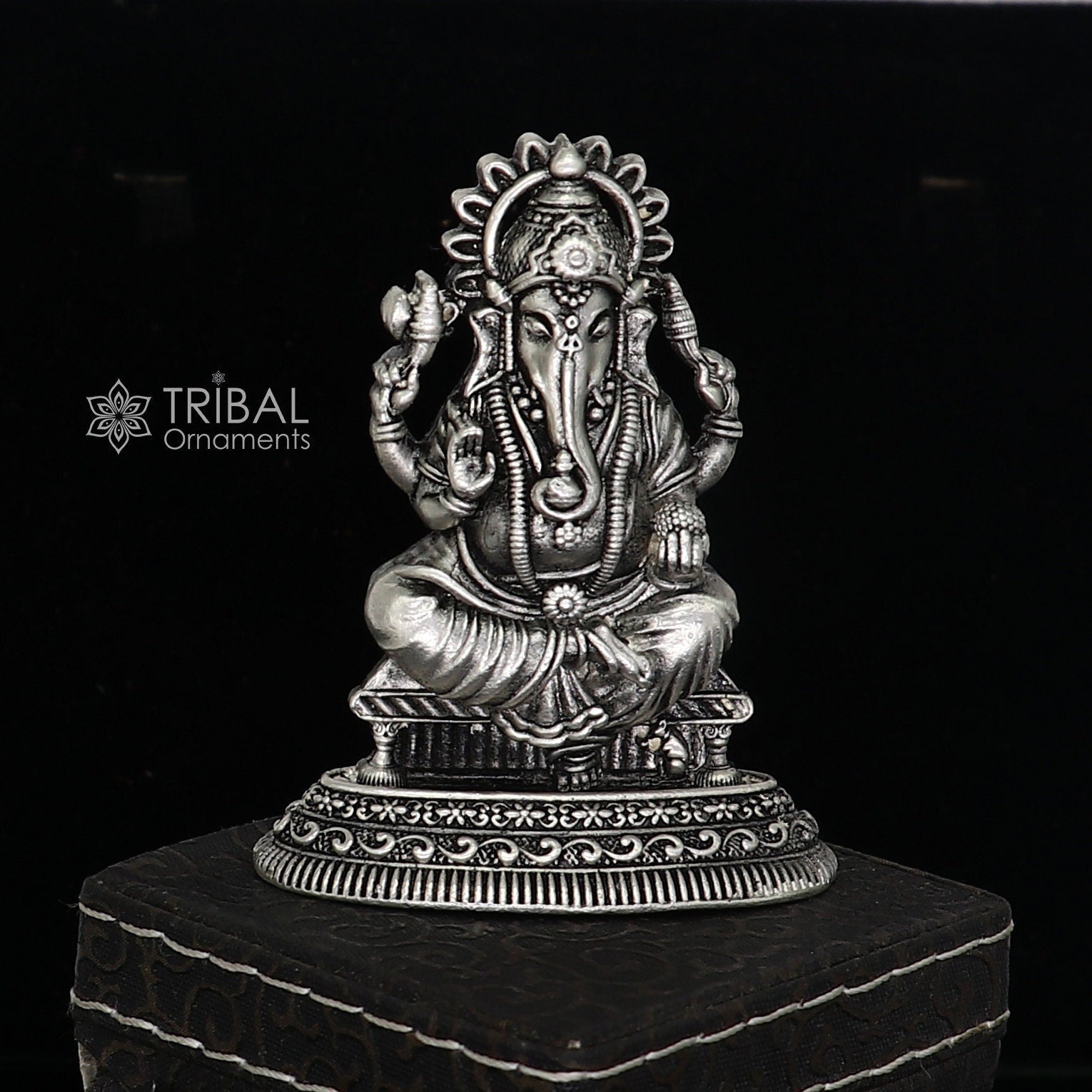 2.5" Divine 925 Sterling silver Lord Ganesh Idol, Pooja Articles, Silver Idols Figurine Ganesha statue sculpture Diwali puja gift art675 - TRIBAL ORNAMENTS