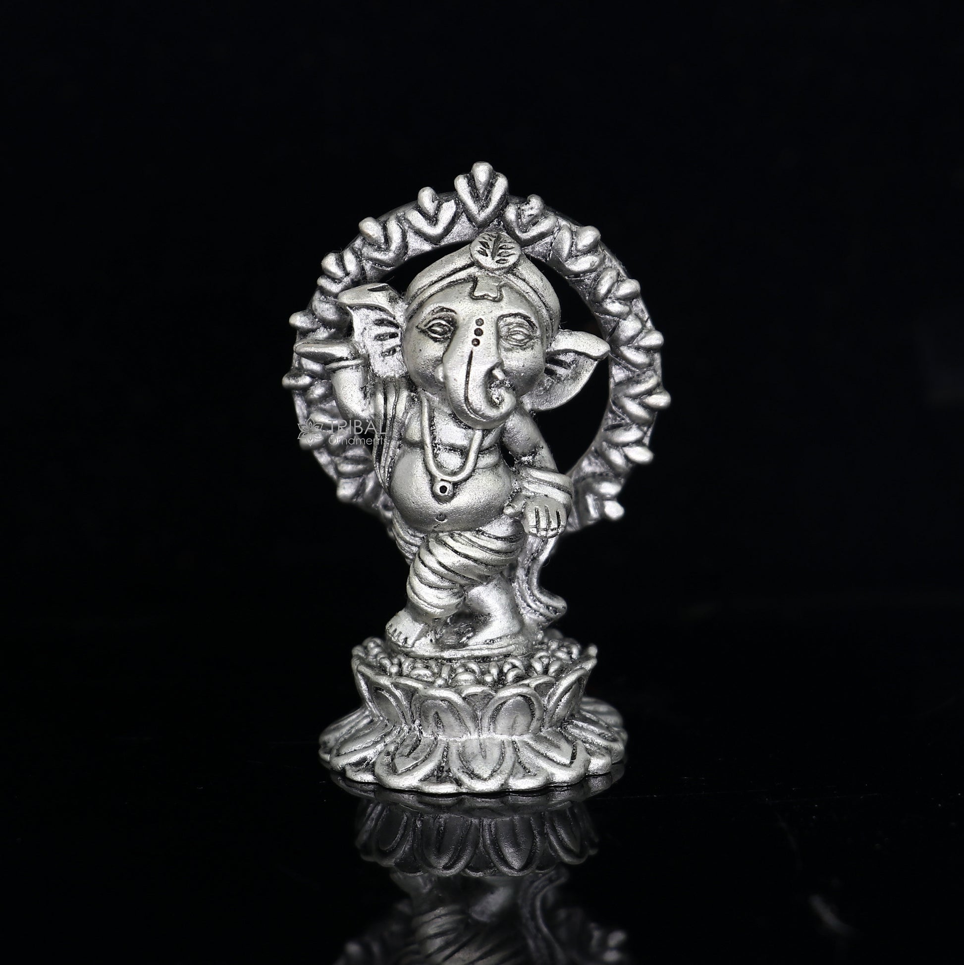1.7"  925 Sterling silver handmade Hindu God Idol Ganesha statue, puja article figurine, home decor Diwali puja Divine silver article art680 - TRIBAL ORNAMENTS