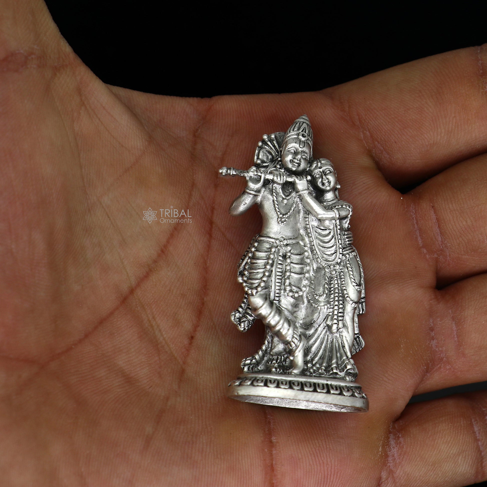 925 Solid sterling silver handmade idol Radha Krishna small statue, amazing lord krishna figurine sculpture puja temple articles art686 - TRIBAL ORNAMENTS