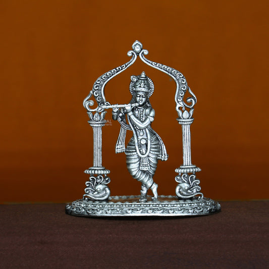 925 Sterling silver handmade Idols Lord Krishna with flute standing Statue figurine, puja articles divine decorative gift art688 - TRIBAL ORNAMENTS
