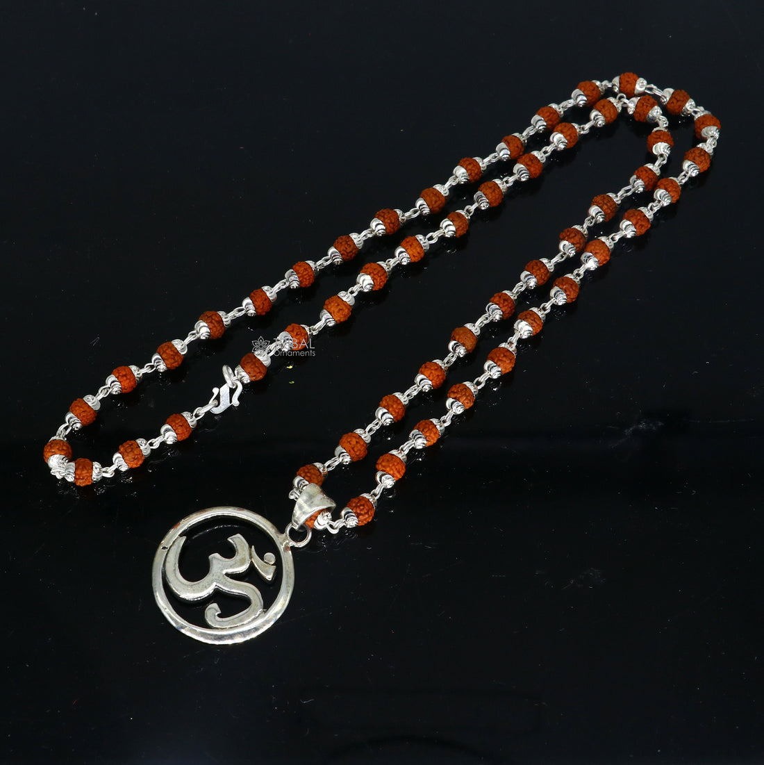 925 sterling silver handmade Divine Aum mantra pendant & Rudraksha chain, holy mantra pendant protect from negative energy nsp758 - TRIBAL ORNAMENTS