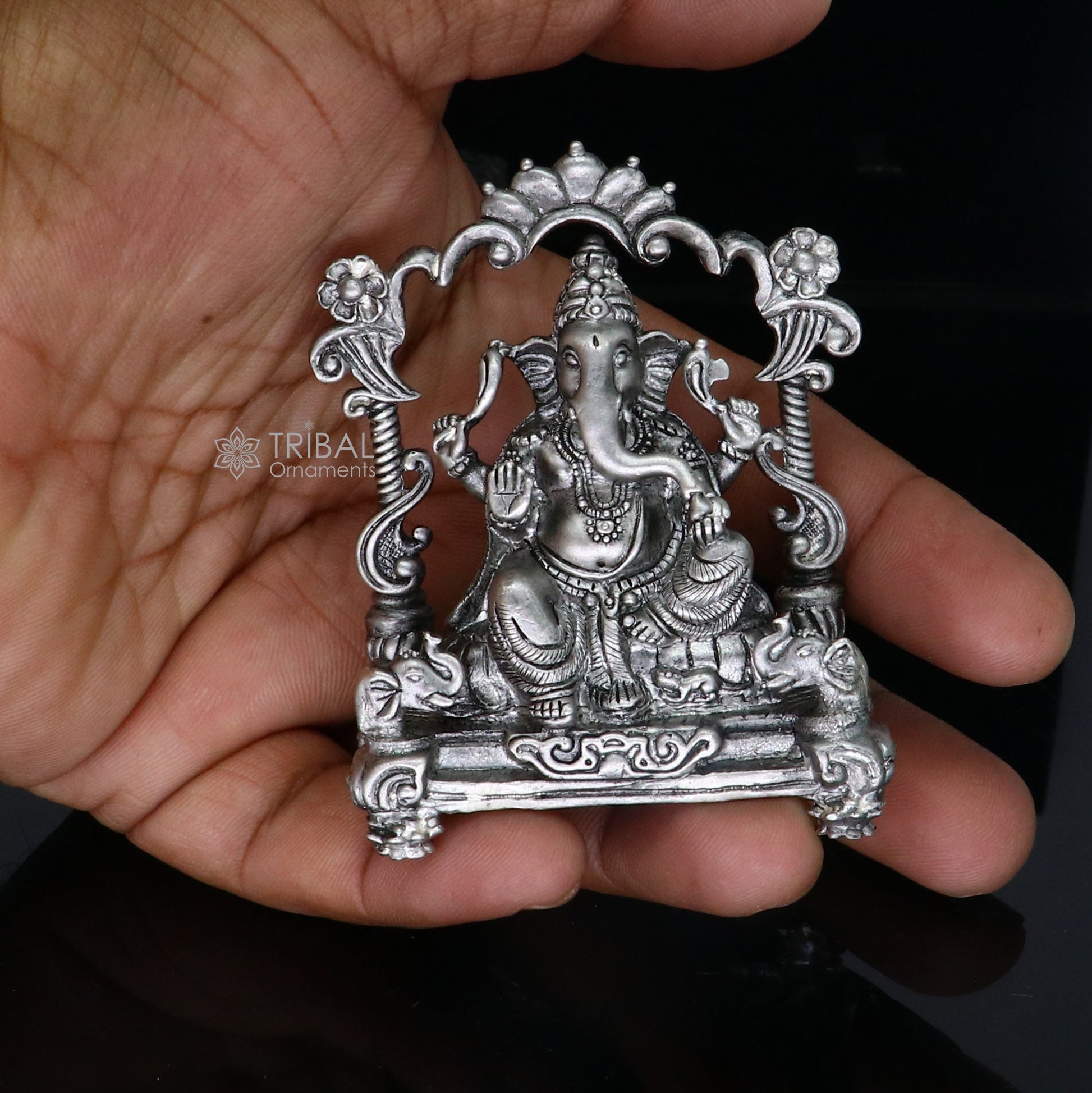 2.9" 925 Sterling silver handmade Idol lord Ganesh statue, Lord Ganesha known for his wisdom, ability to remove obstacles diwali gift art699 - TRIBAL ORNAMENTS