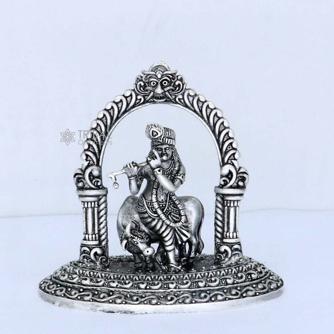 925 sterling silver Exclusive divine Hindu idol Krishna with cow Pendant, amazing design stunning figurine gifting puja articles art701 - TRIBAL ORNAMENTS