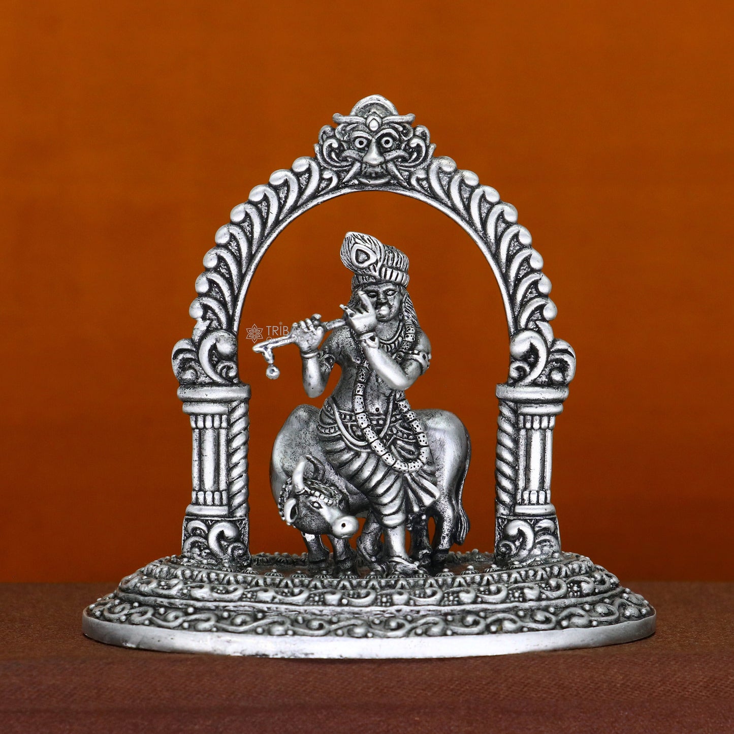 925 sterling silver Exclusive divine Hindu idol Krishna with cow Pendant, amazing design stunning figurine gifting puja articles art701 - TRIBAL ORNAMENTS