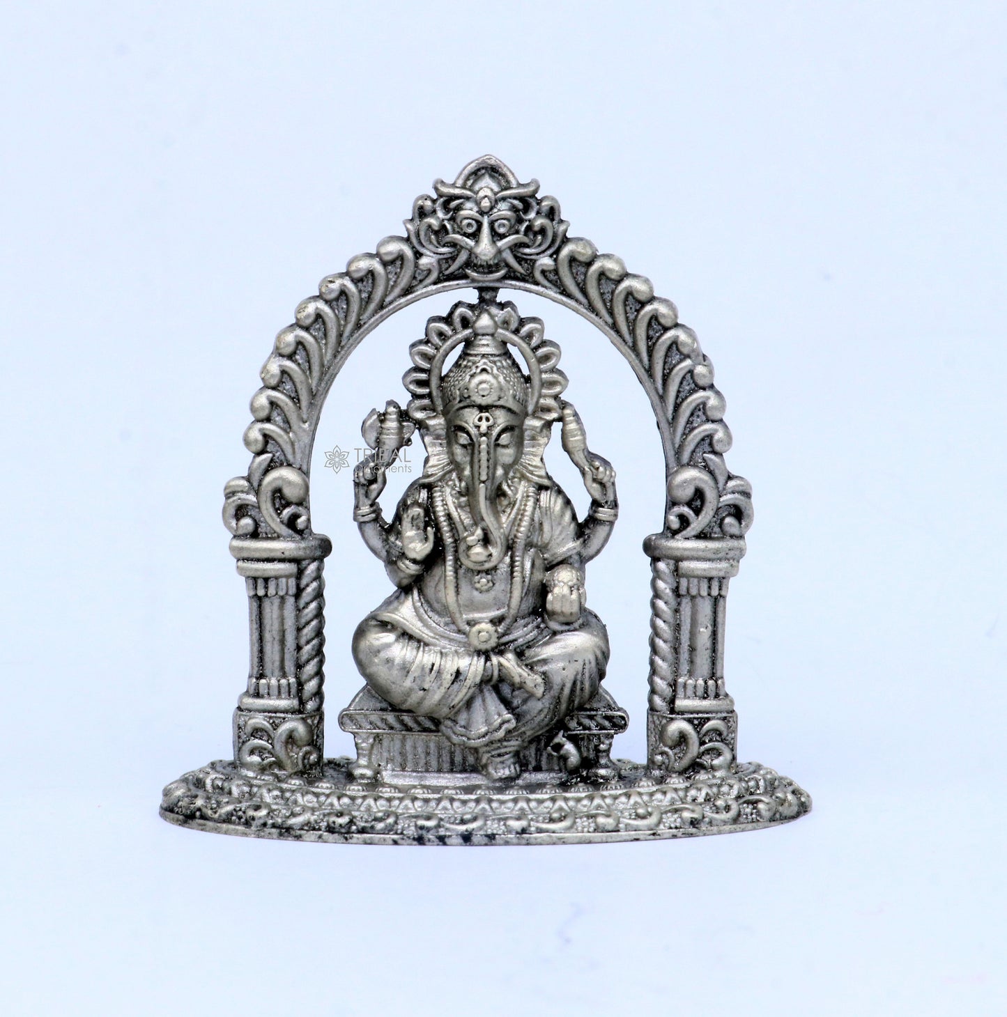 2" 925 Sterling silver handmade Hindu God Idol Ganesha statue, puja article figurine, home decor Diwali puja Divine silver article art704 - TRIBAL ORNAMENTS