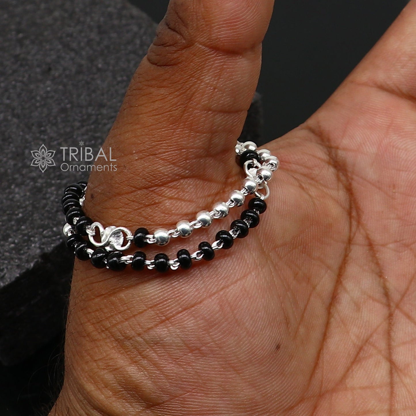 925 sterling silver customized black beads krishna necklace or baby Nazariya bracelet or anklets protect from evil eyes baby bracelet bbr504 - TRIBAL ORNAMENTS