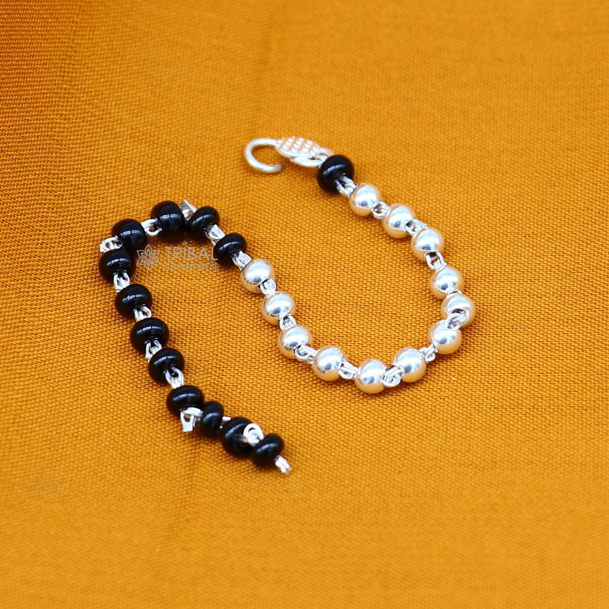 Sterling Silver & black bead Baby adjustable Nazariya Bracelet | 925 Hub