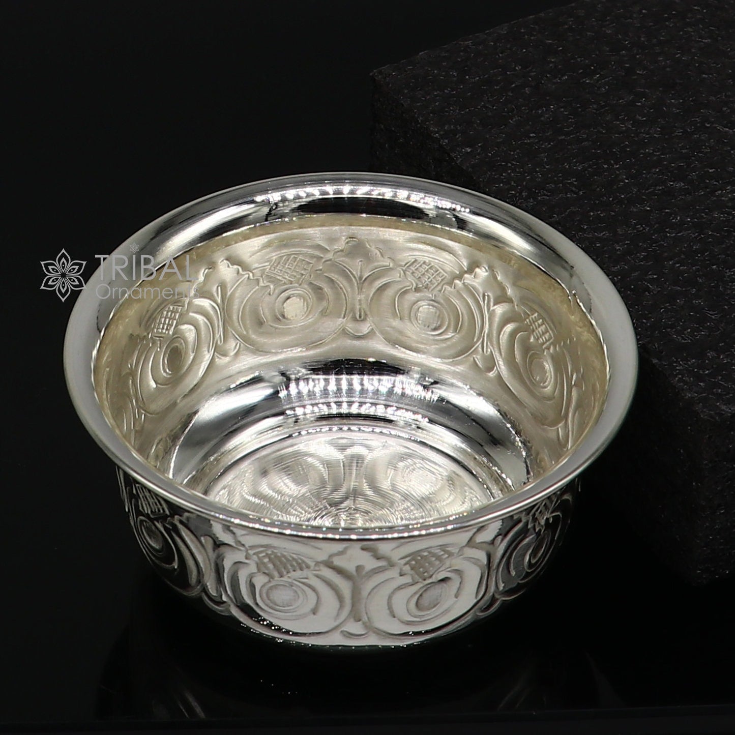 Silver handmade kandrai nakshi work bowl, silver utensils for rice ceremony Annaprasan, silver worshipping/puja utensils prasad bowl sv278 - TRIBAL ORNAMENTS