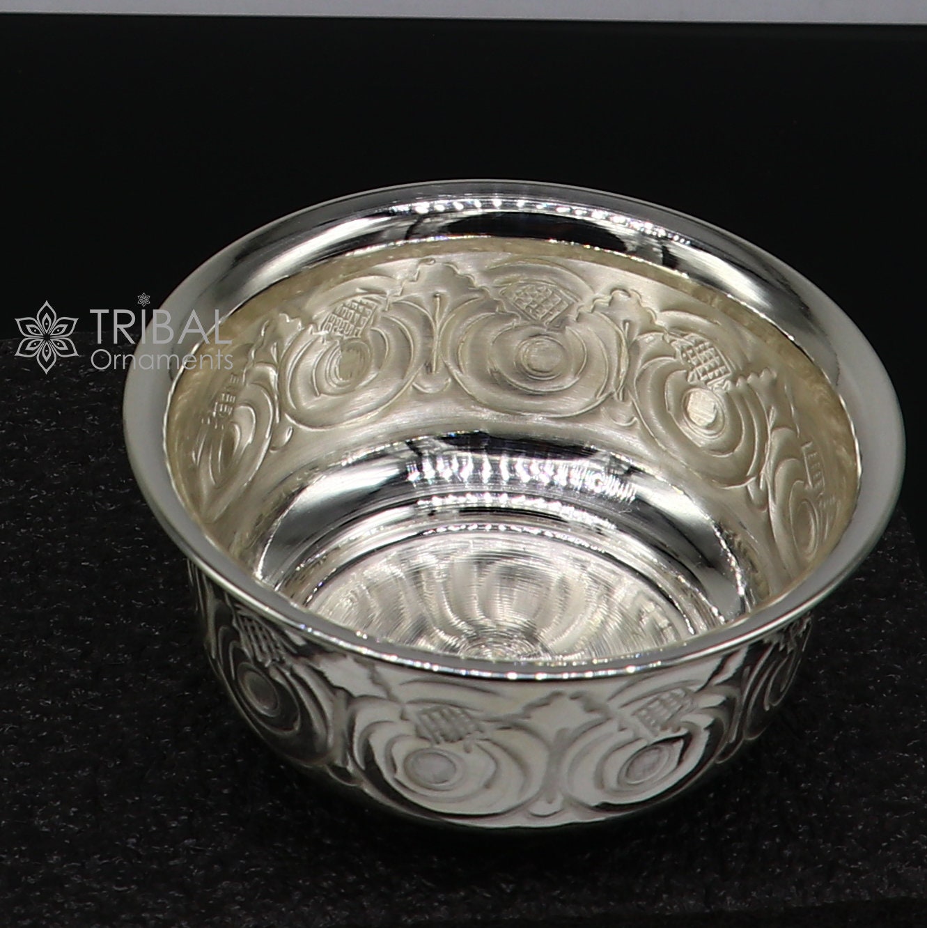 Silver handmade kandrai nakshi work bowl, silver utensils for rice ceremony Annaprasan, silver worshipping/puja utensils prasad bowl sv278 - TRIBAL ORNAMENTS