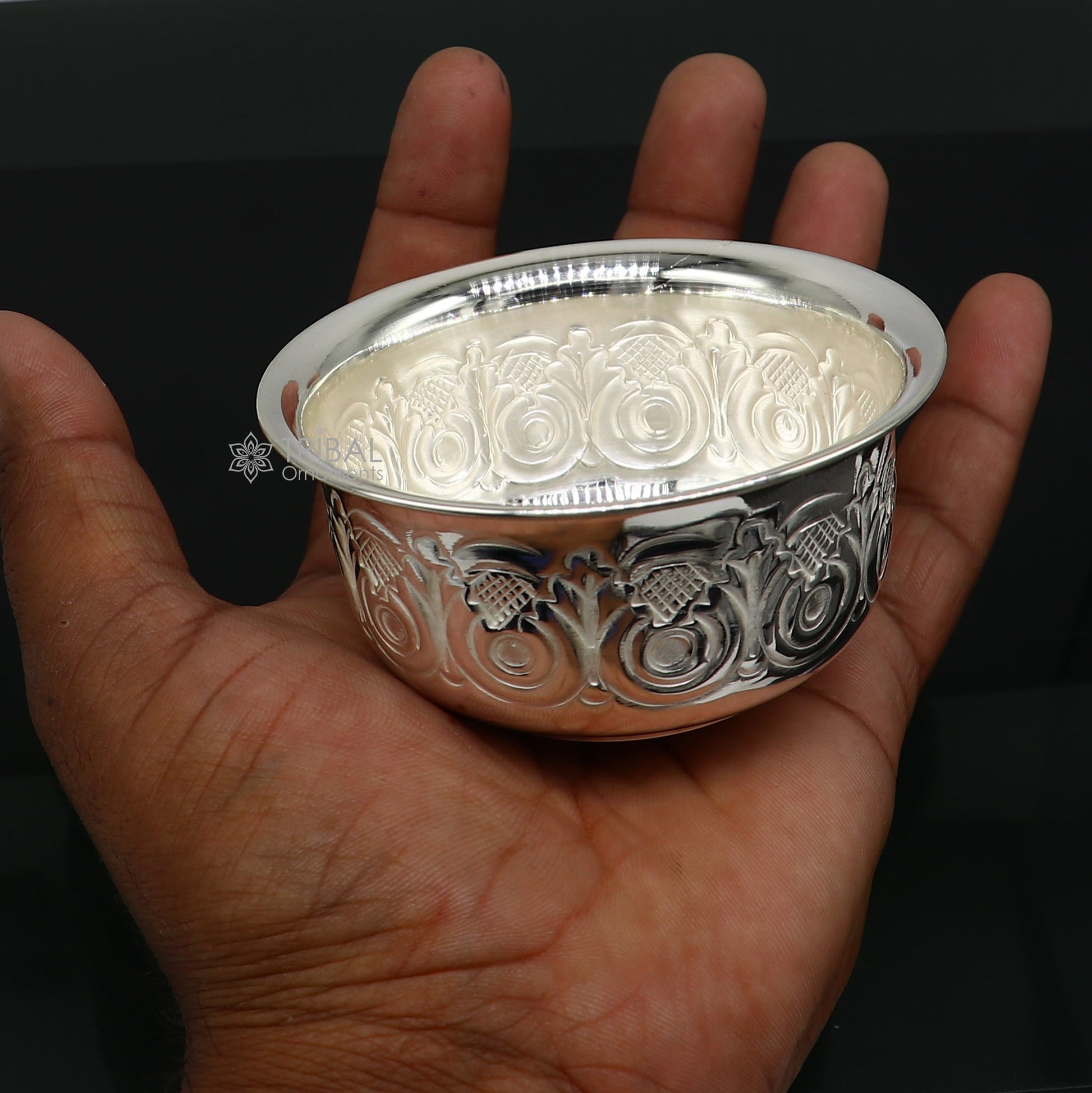 Silver handmade unique design work bowl, silver utensils for rice ceremony Annaprasan, silver worshipping/puja utensils prasad bowl sv279 - TRIBAL ORNAMENTS