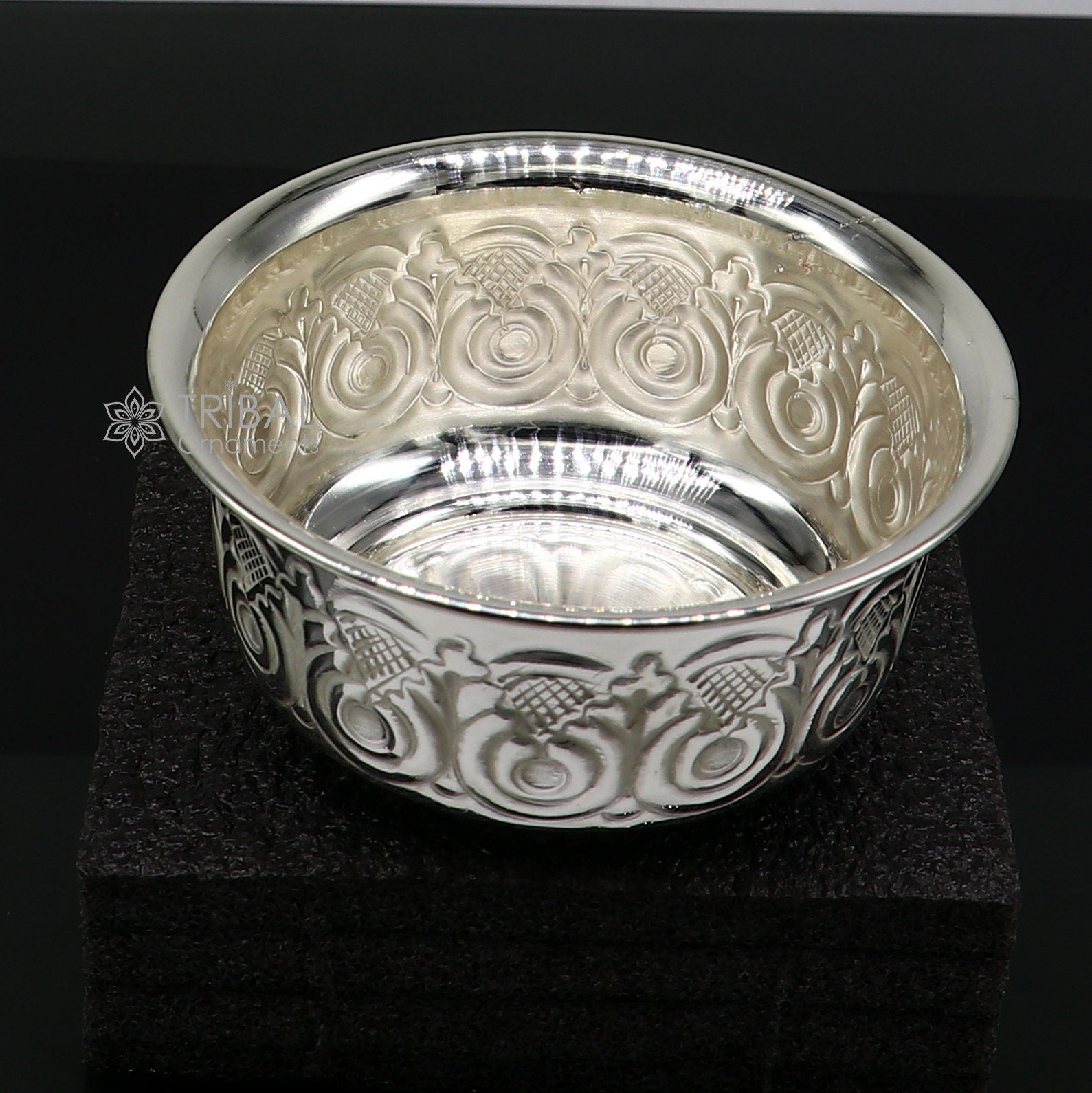 Silver handmade unique design work bowl, silver utensils for rice ceremony Annaprasan, silver worshipping/puja utensils prasad bowl sv280 - TRIBAL ORNAMENTS