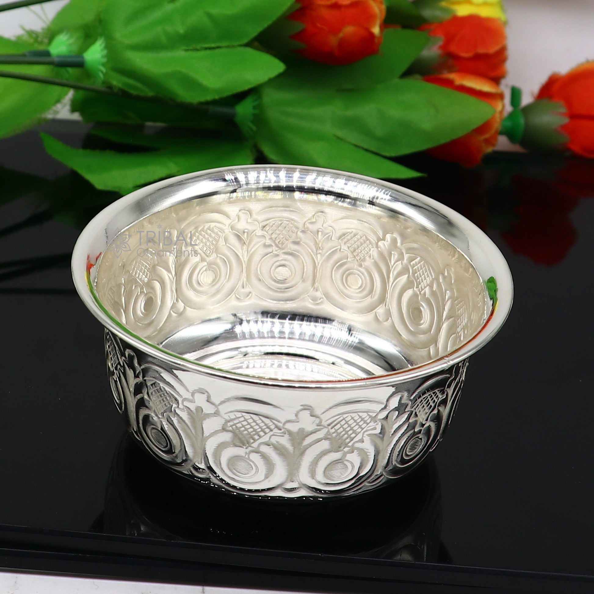 Silver handmade unique design work bowl, silver utensils for rice ceremony Annaprasan, silver worshipping/puja utensils prasad bowl sv280 - TRIBAL ORNAMENTS