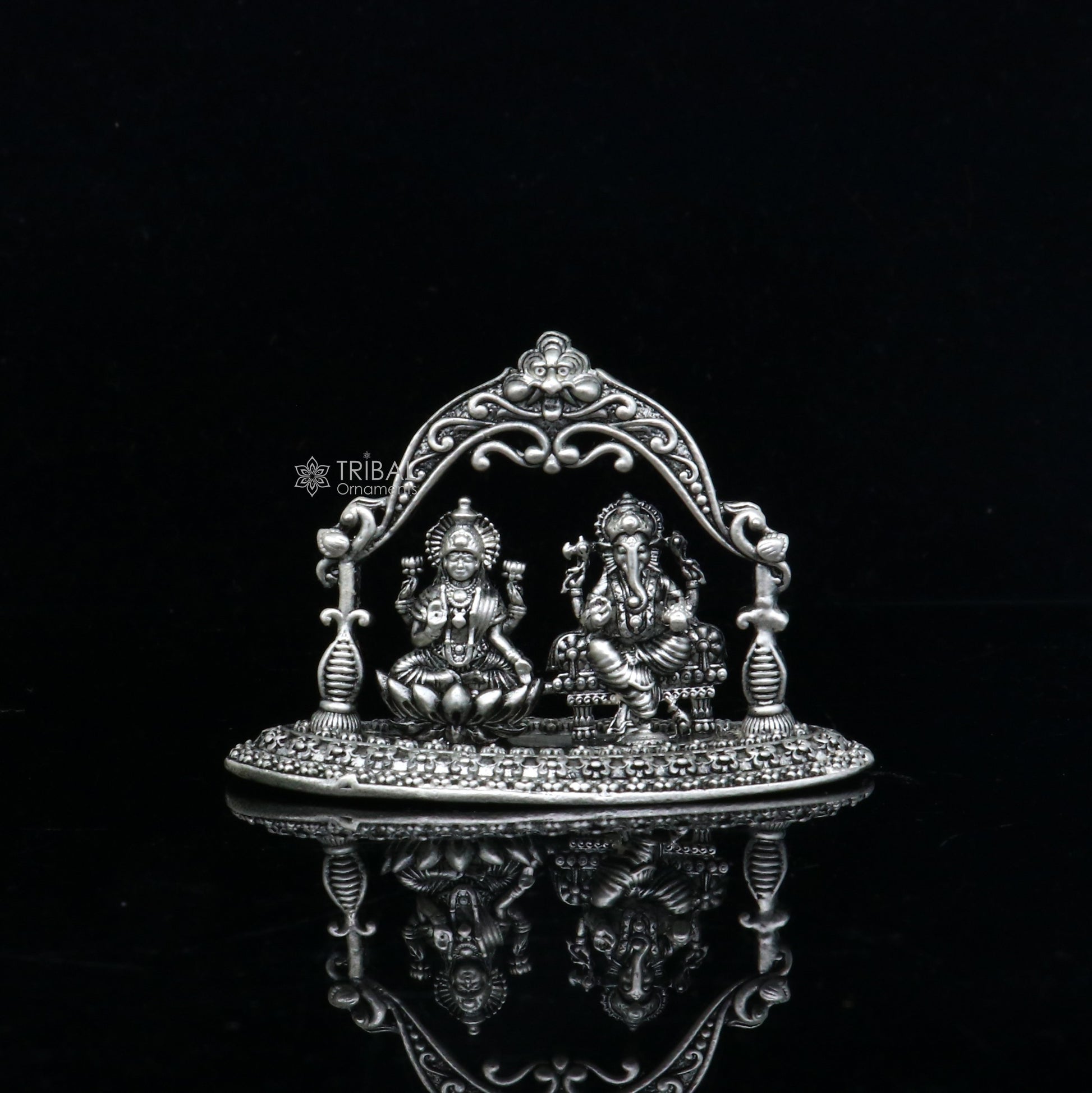 1.2" 925 Sterling silver Lakshmi and Ganesha statue, puja article figurine, Diwali puja brings joy, hope, and wealth to the owners art709 - TRIBAL ORNAMENTS