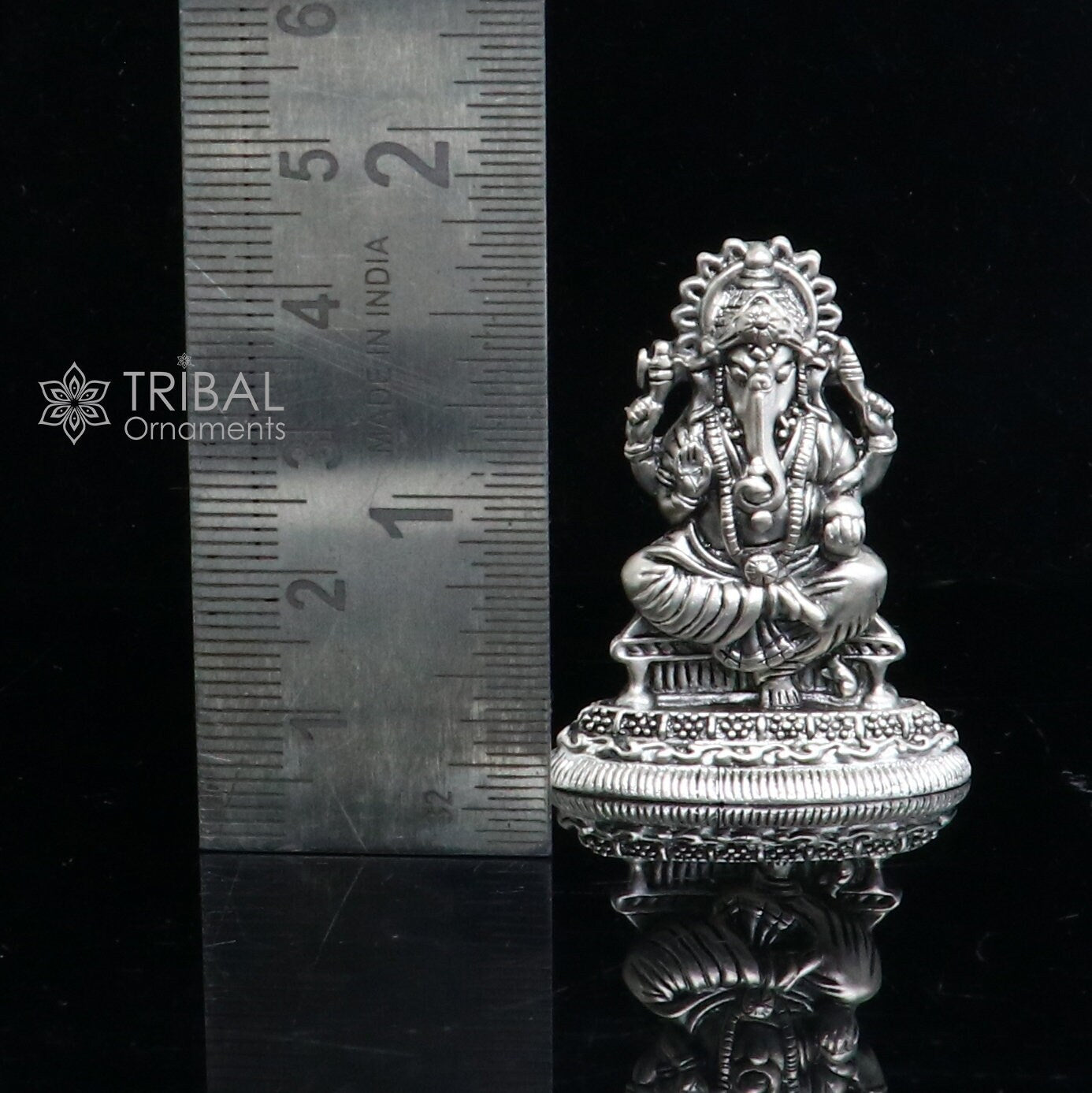 1.5" 925 Sterling silver handmade God Ganesha statue puja article figurine, Diwali puja Divine silver article of prosperity& wealth art710 - TRIBAL ORNAMENTS