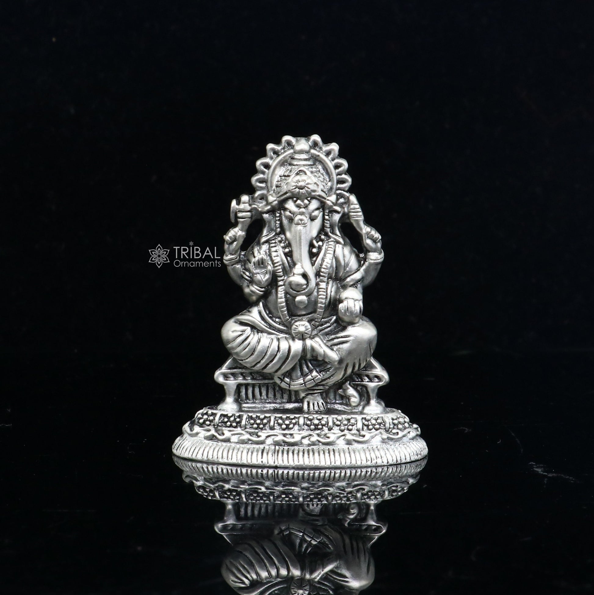 1.5" 925 Sterling silver handmade God Ganesha statue puja article figurine, Diwali puja Divine silver article of prosperity& wealth art710 - TRIBAL ORNAMENTS