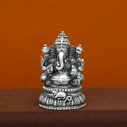 1.5" 925 Sterling silver lord Ganesha with mushak puja article figurine, Diwali puja Divine silver article of prosperity& wealth art716 - TRIBAL ORNAMENTS