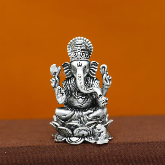 1.5" 925 Sterling silver lord Ganesha Kamlasan statue puja article figurine, Diwali puja Divine silver article of prosperity& wealth art717 - TRIBAL ORNAMENTS
