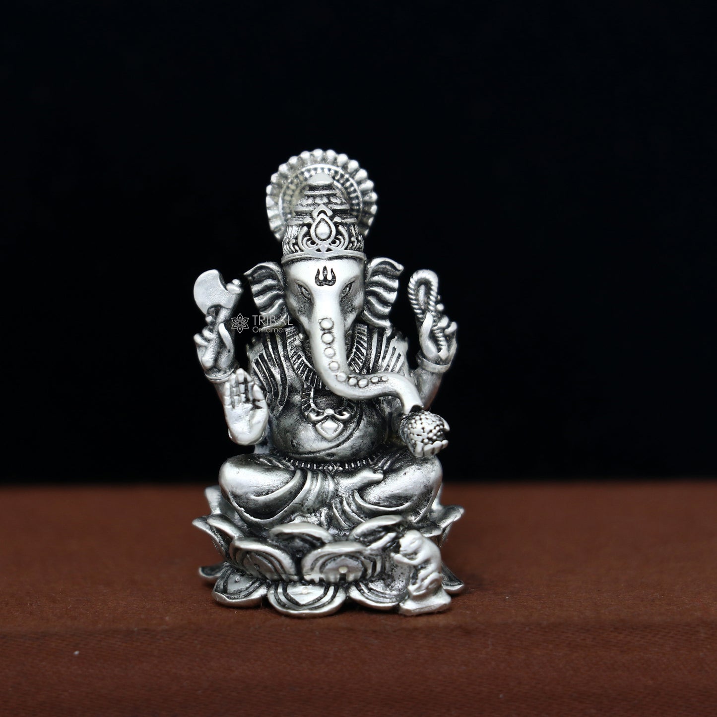1.5" 925 Sterling silver lord Ganesha Kamlasan statue puja article figurine, Diwali puja Divine silver article of prosperity& wealth art717 - TRIBAL ORNAMENTS