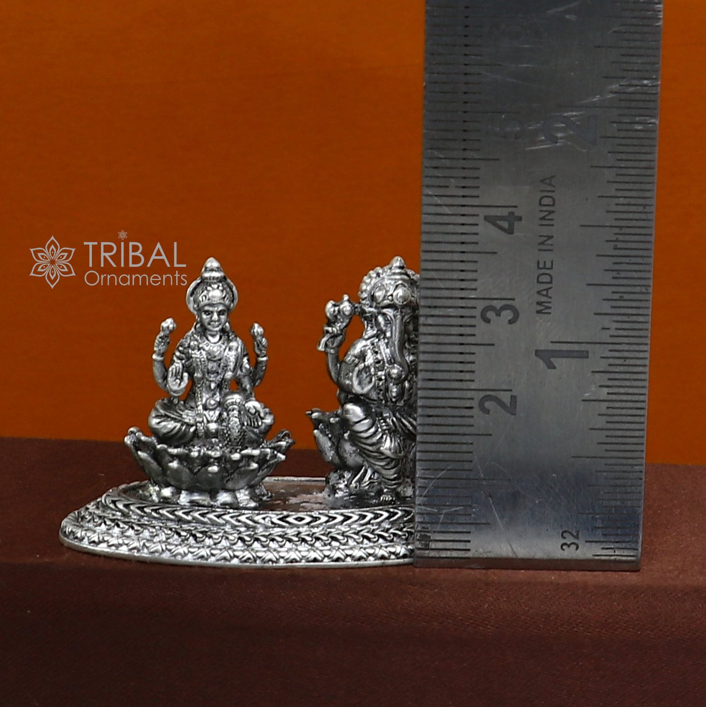 1.2" 925 Sterling silver Lakshmi and Ganesha statue, puja article figurine, Diwali puja brings joy, hope, and wealth to the owners art718 - TRIBAL ORNAMENTS