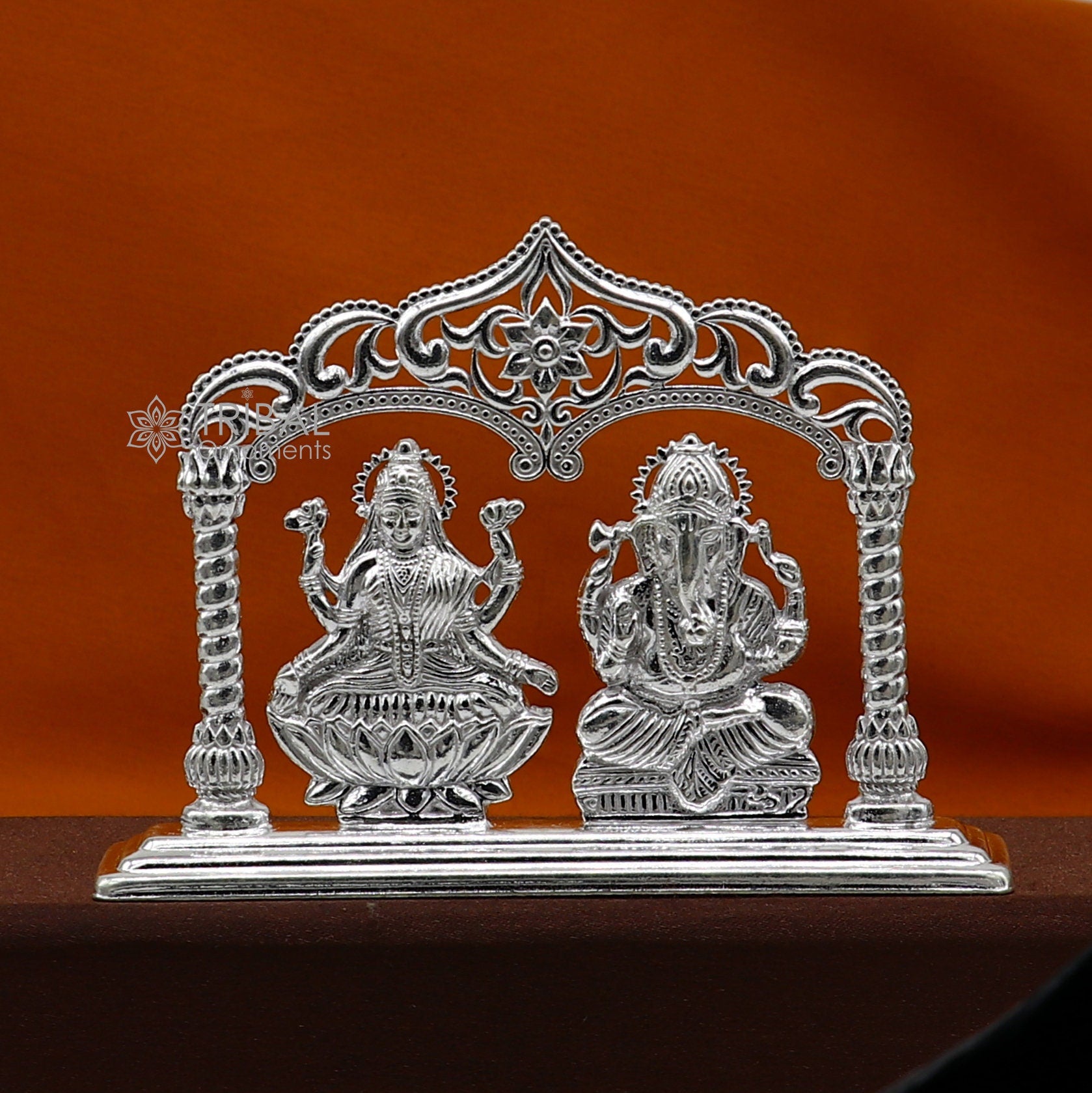 3.5" 925 Sterling silver handmade gorgeous Hindu idols Lakshmi and Ganesha statue, puja article figurine, home décor Diwali puja gift art661 - TRIBAL ORNAMENTS