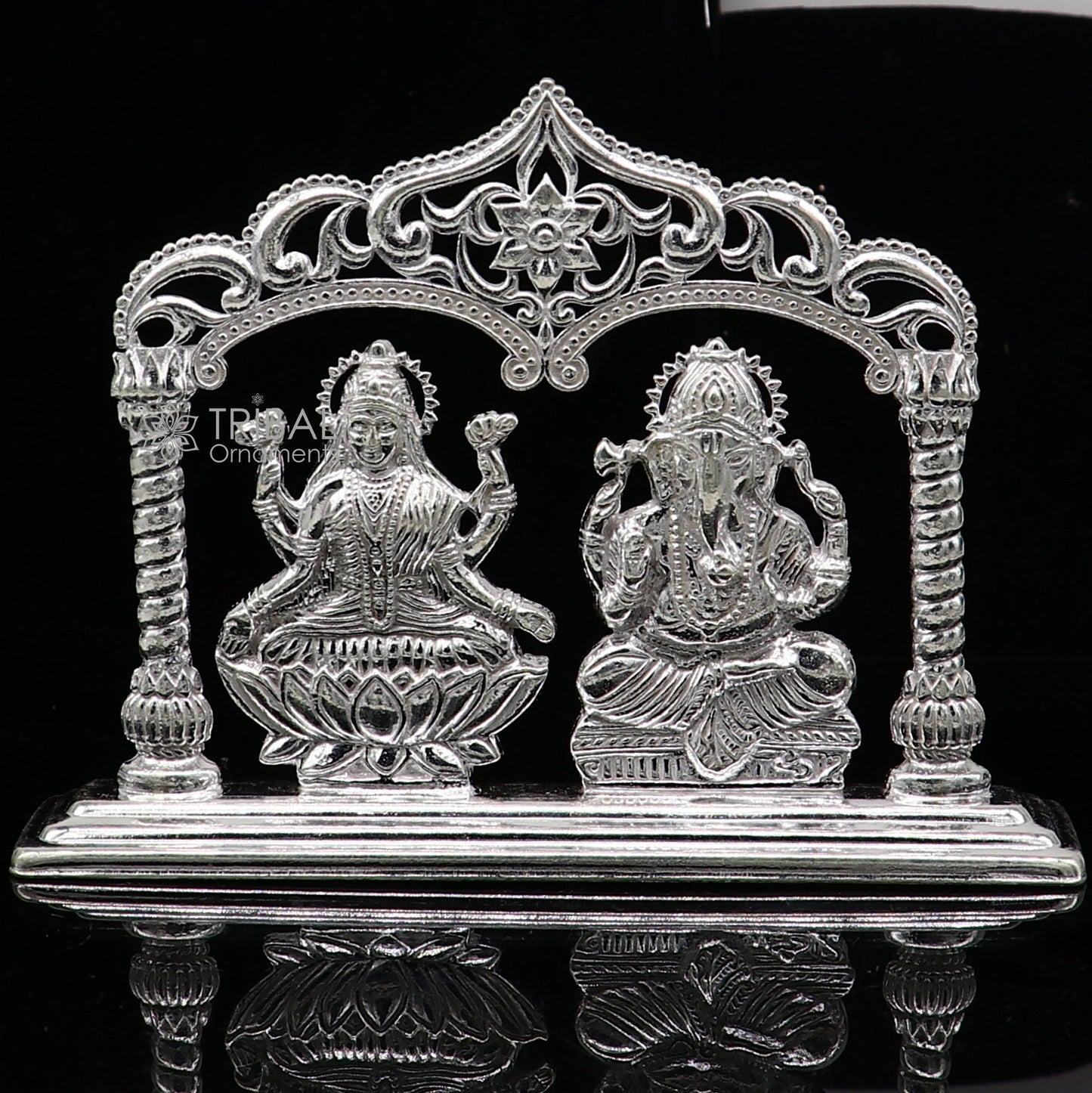 3.5" 925 Sterling silver handmade gorgeous Hindu idols Lakshmi and Ganesha statue, puja article figurine, home décor Diwali puja gift art661 - TRIBAL ORNAMENTS