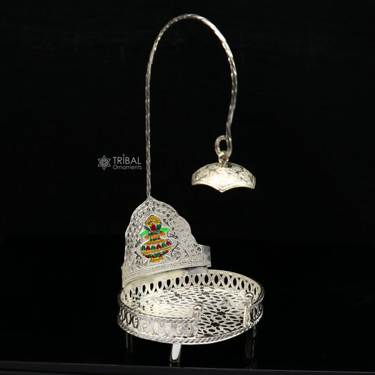925 pure sterling silver handcrafted small singhasan, idol krishna Bal Gopala throne, god statue's chair, divine silver chauki aasan  su1169 - TRIBAL ORNAMENTS