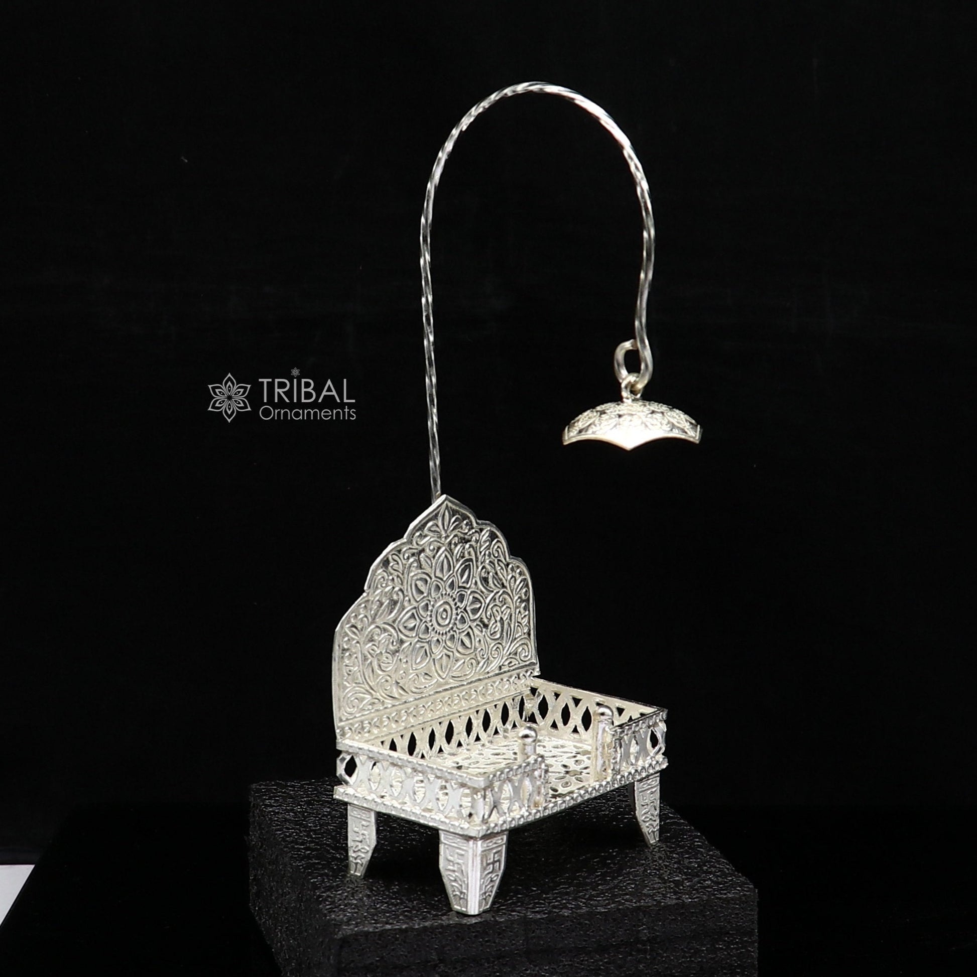925 pure sterling silver handcrafted small singhasan, idol krishna Bal Gopala throne, god statue's chair, divine silver Chauki Aasan  su1171 - TRIBAL ORNAMENTS