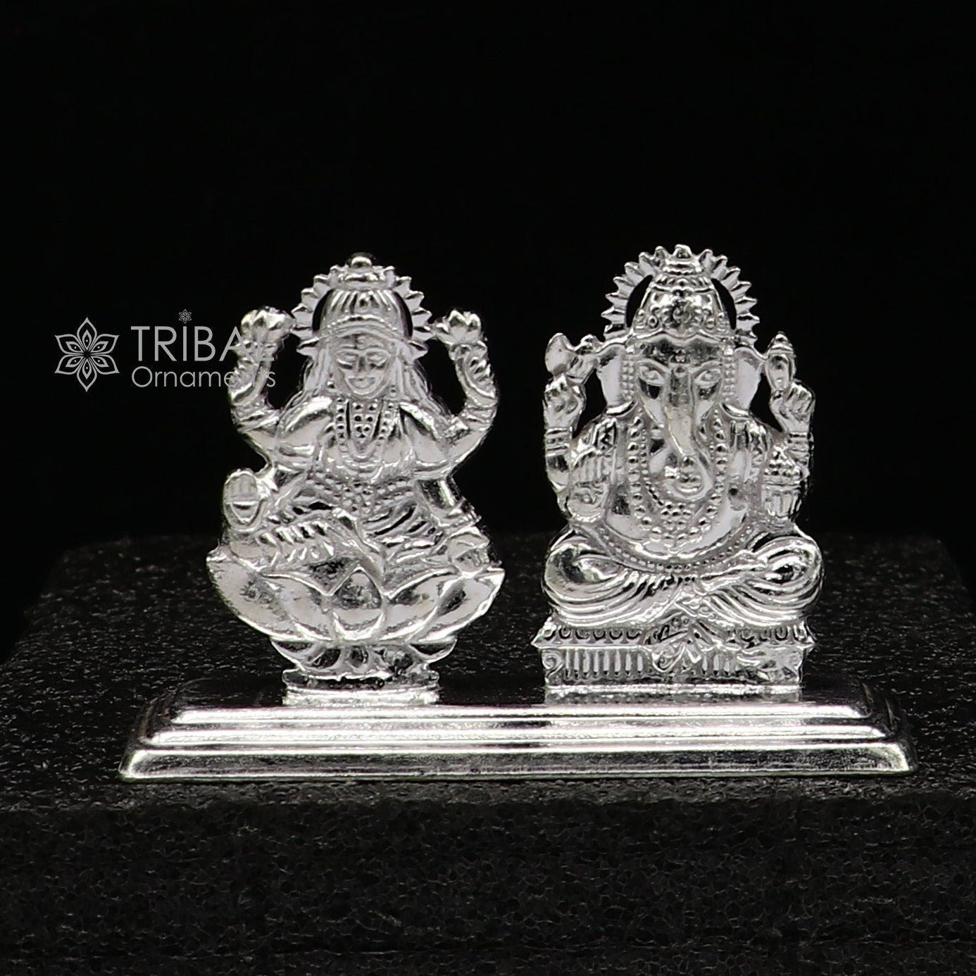 1.6" 925 Sterling silver handmade gorgeous Hindu idols Lakshmi and Ganesha statue, puja article figurine, home décor Diwali puja gift art666 - TRIBAL ORNAMENTS