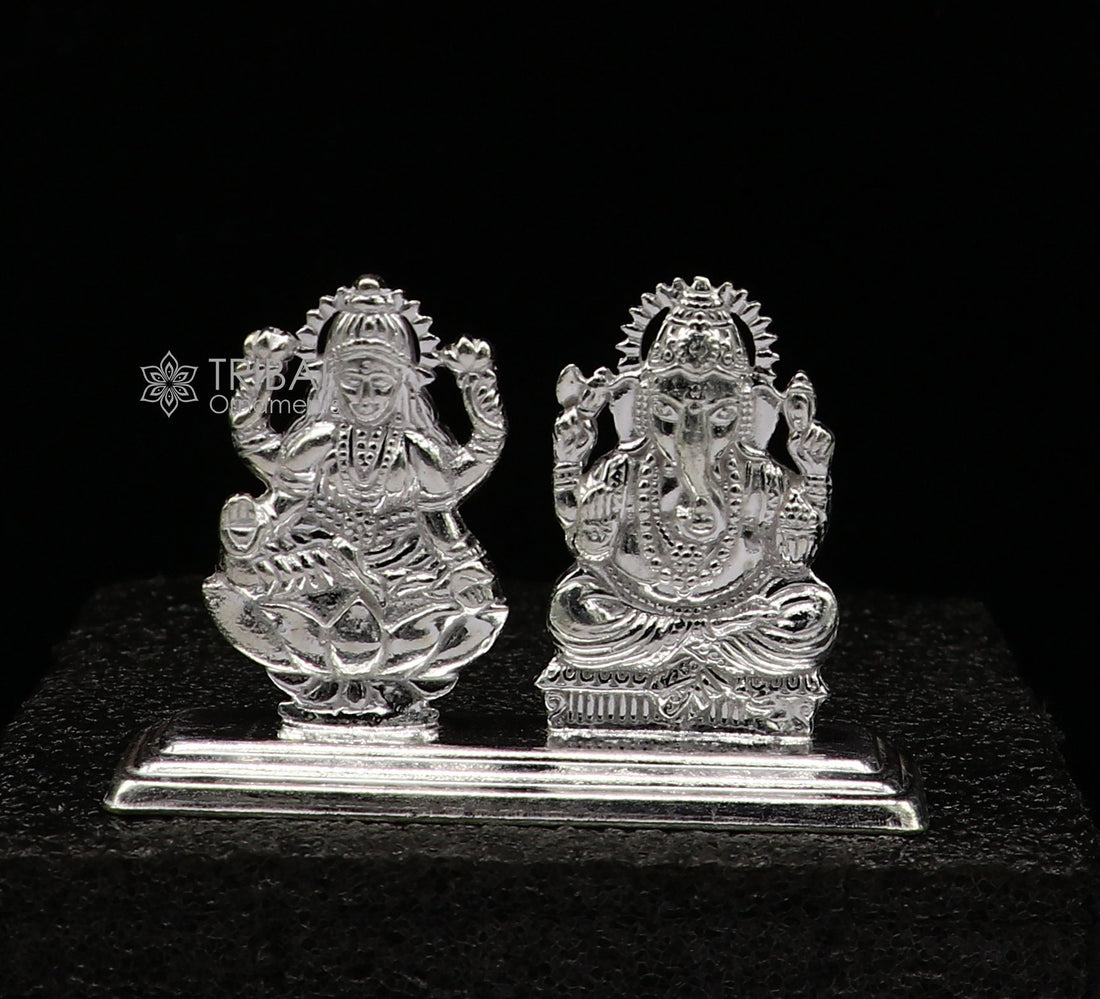 1.6" 925 Sterling silver handmade gorgeous Hindu idols Lakshmi and Ganesha statue, puja article figurine, home décor Diwali puja gift art666 - TRIBAL ORNAMENTS