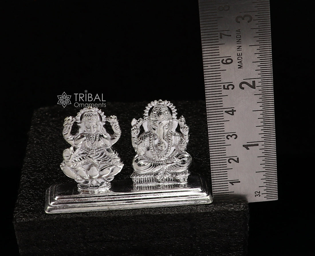 1.6" 925 Sterling silver handmade gorgeous Hindu idols Lakshmi and Ganesha statue, puja article figurine, home décor Diwali puja gift art666 - TRIBAL ORNAMENTS