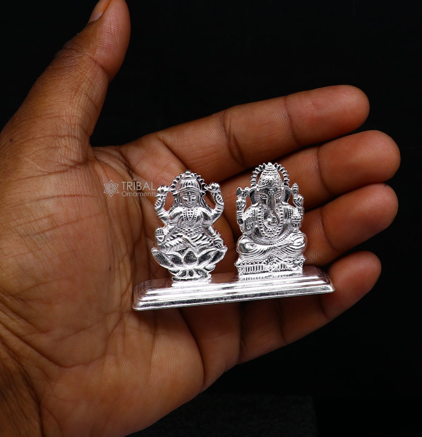 1.6" 925 Sterling silver handmade gorgeous Hindu idols Lakshmi and Ganesha statue, puja article figurine, home décor Diwali puja gift art666 - TRIBAL ORNAMENTS