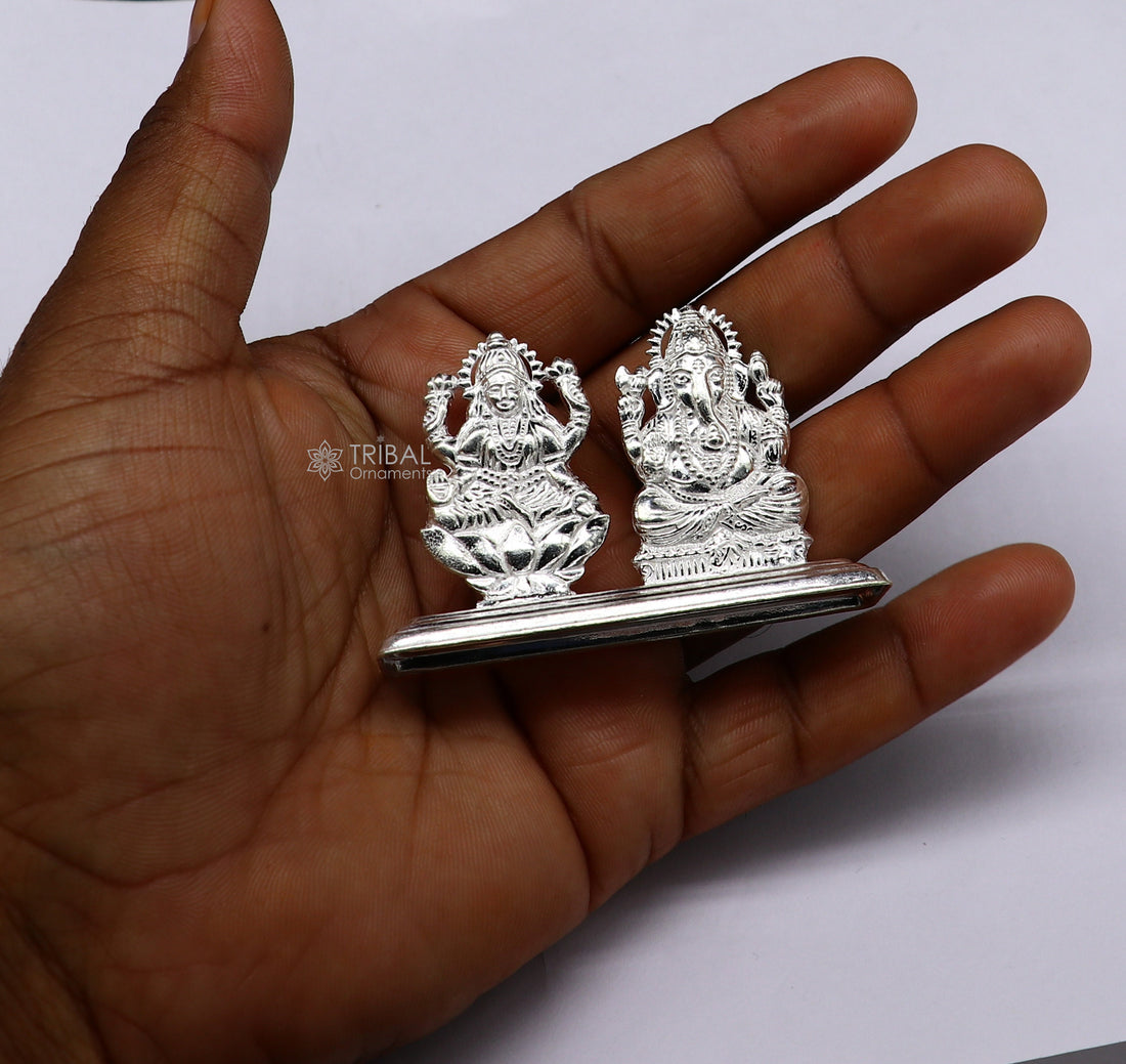 1.6" 925 Sterling silver handmade gorgeous Hindu idols Lakshmi and Ganesha statue, puja article figurine, home décor Diwali puja gift art666 - TRIBAL ORNAMENTS