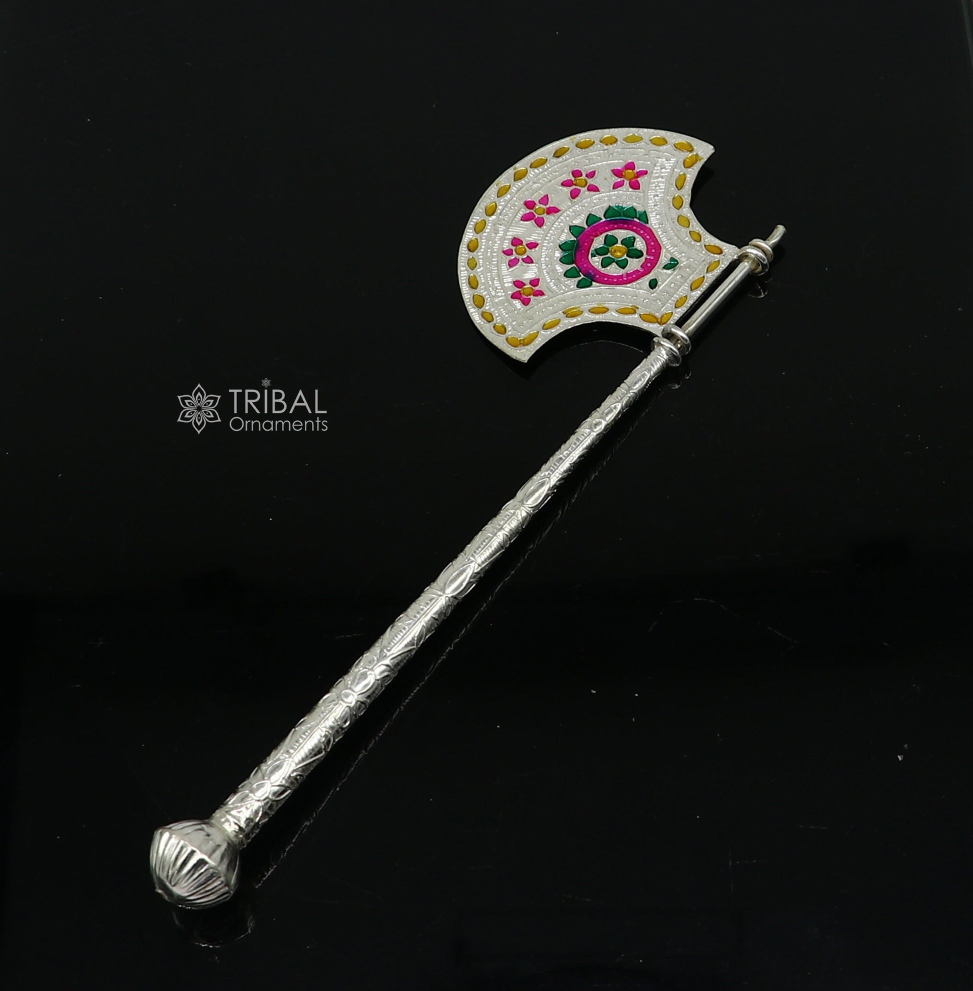 925 sterling silver pankhi, floral design small fan or pankhi for god puja, best gifting laddu gopala krishna, silver hand driven fan su1173 - TRIBAL ORNAMENTS