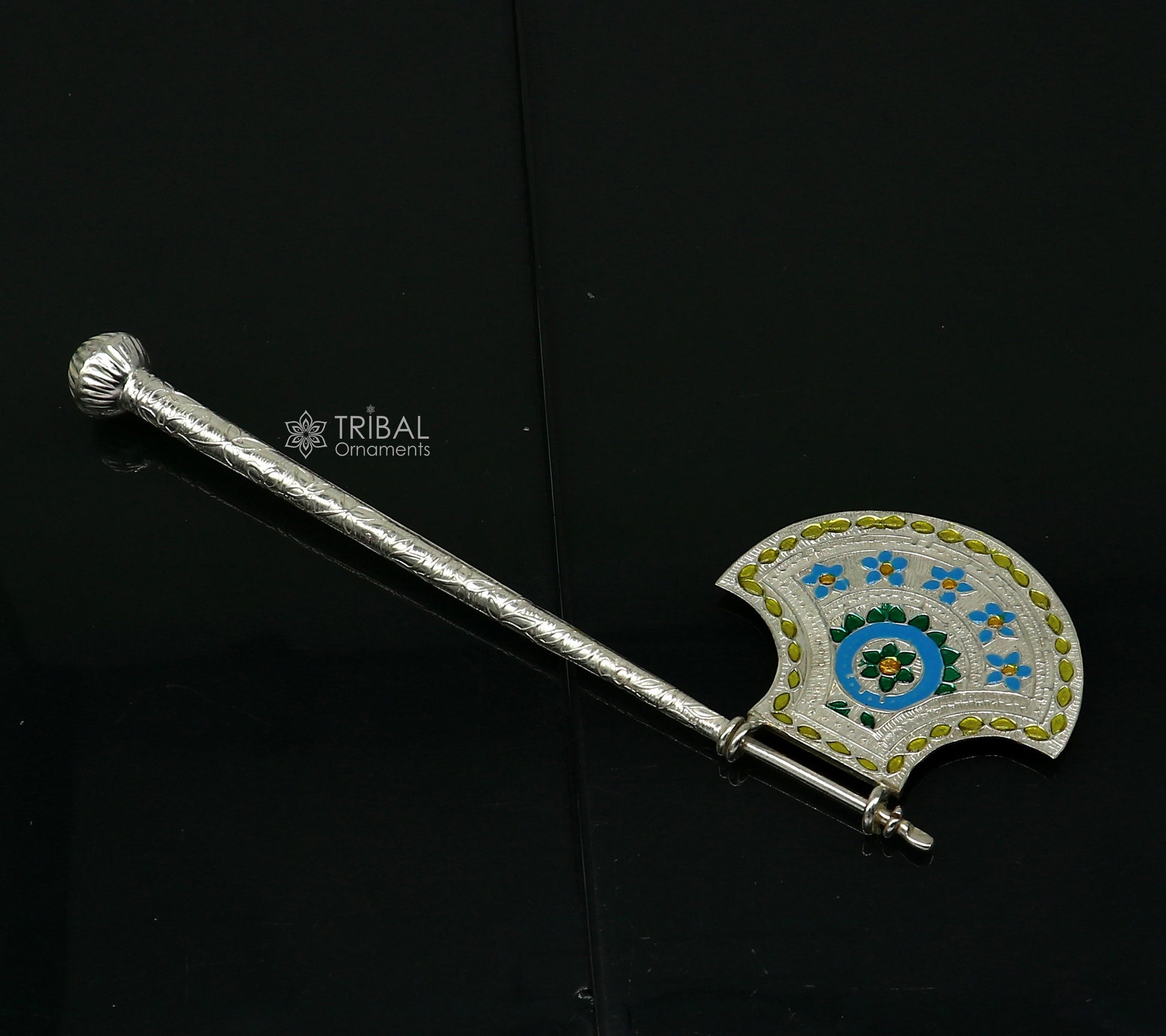 925 sterling silver pankhi, floral design small fan or pankhi for god puja, best gifting laddu gopala krishna, silver hand driven fan su1174 - TRIBAL ORNAMENTS