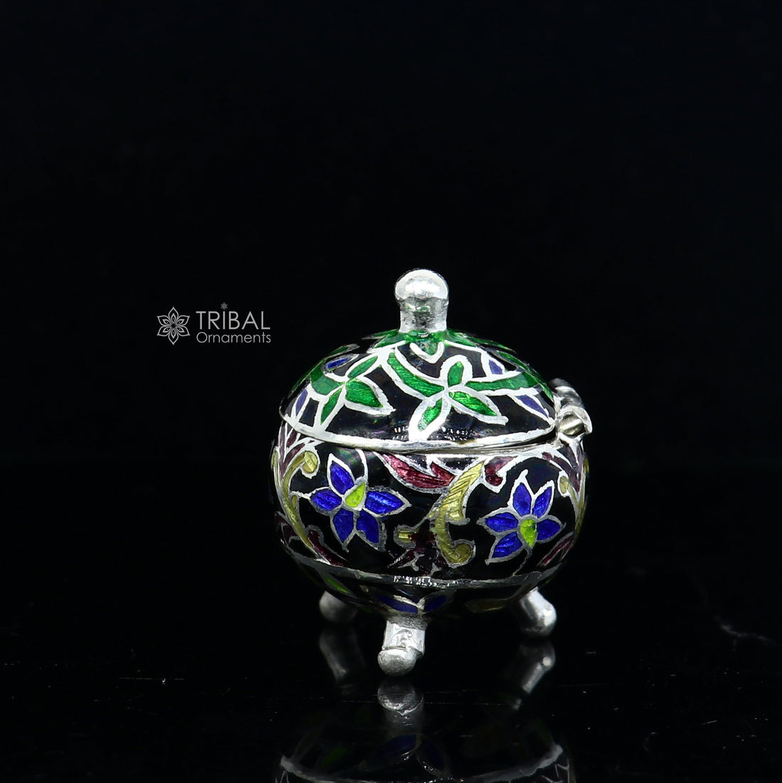 925 Sterling silver handmade fabulous trinket box, Silver container box, casket box, sindoor box, enamel work customized gifting box stb833 - TRIBAL ORNAMENTS