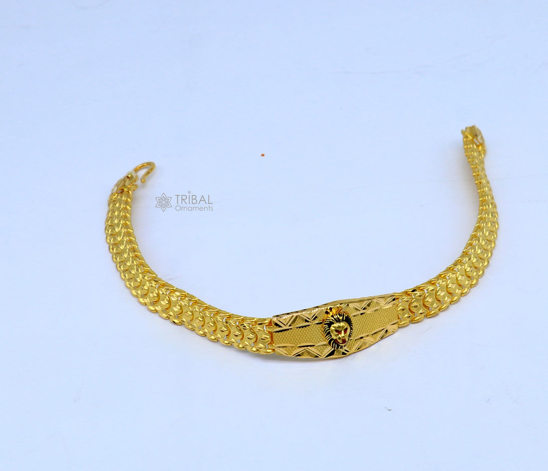 22kt yellow gold handmade unique chain lion bracelet unisex 91.6% gold purity stylish fancy bracelet jewelry best men's gifting gbr78 - TRIBAL ORNAMENTS