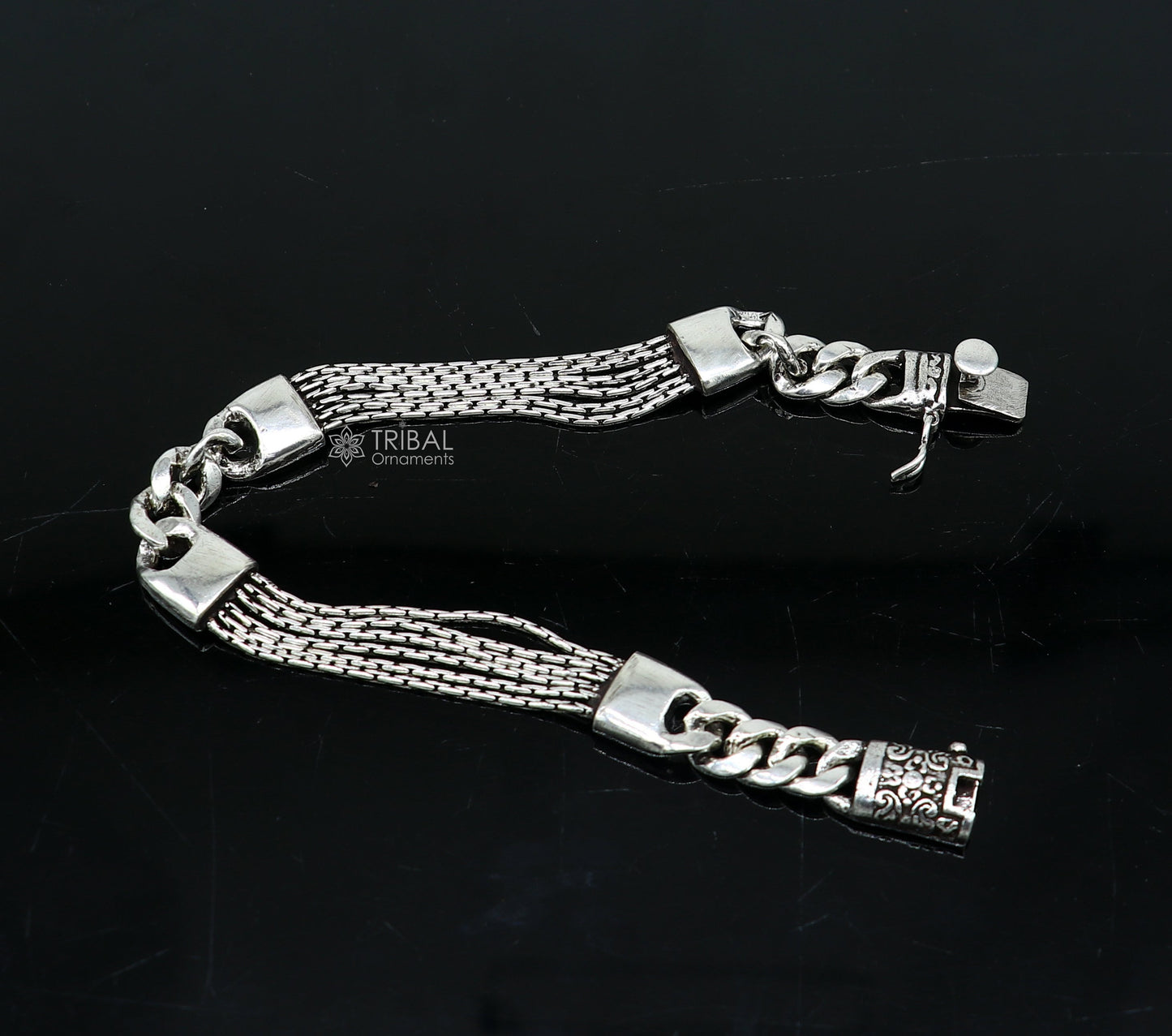 8" long 925 sterling silver handmade gorgeous solid chain flexible customized bracelet unisex personalized gift exclusive jewelry SBR691 - TRIBAL ORNAMENTS