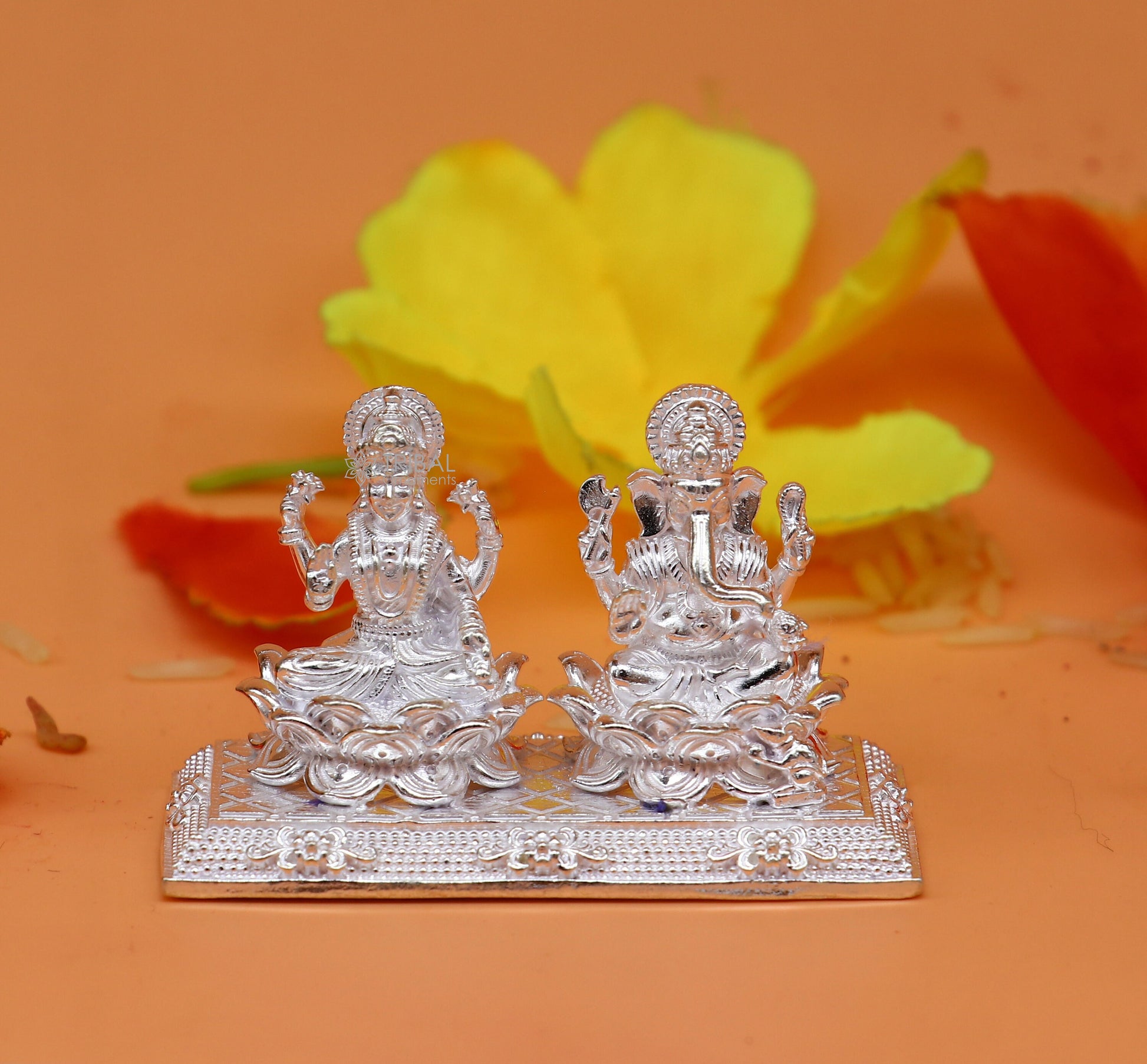 1.2" 925 Sterling silver Lakshmi and Ganesha statue, puja article figurine, Diwali puja brings joy, hope, and wealth to the owners art726 - TRIBAL ORNAMENTS